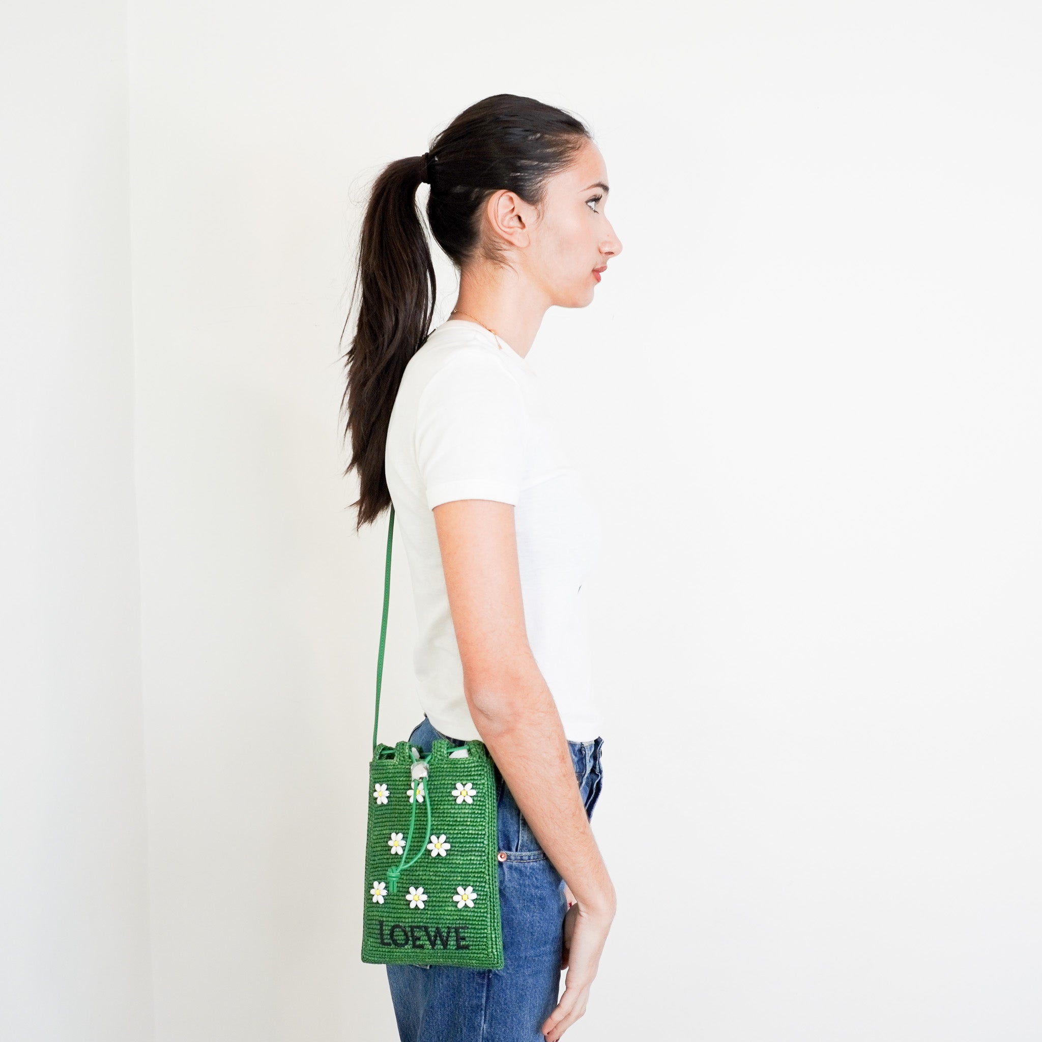 Loewe x Paula Ibiza Drawstring Pocket Bag in Green RRP £750 | Authentic Preloved - Reloved Again