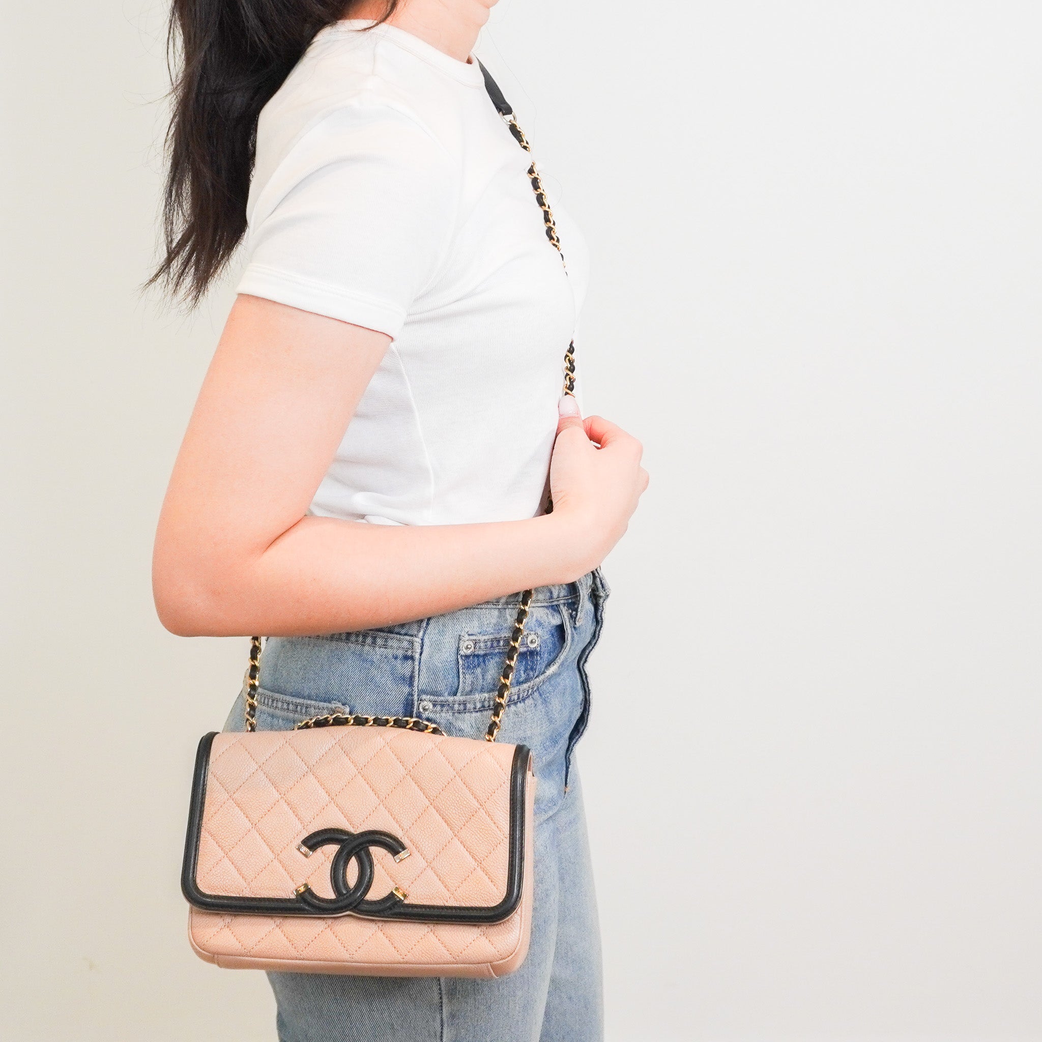 Chanel Small Bicolour Caviar CC Filigree Flap Shoulder Bag RRP £4870 | Authentic Preloved - Reloved Again