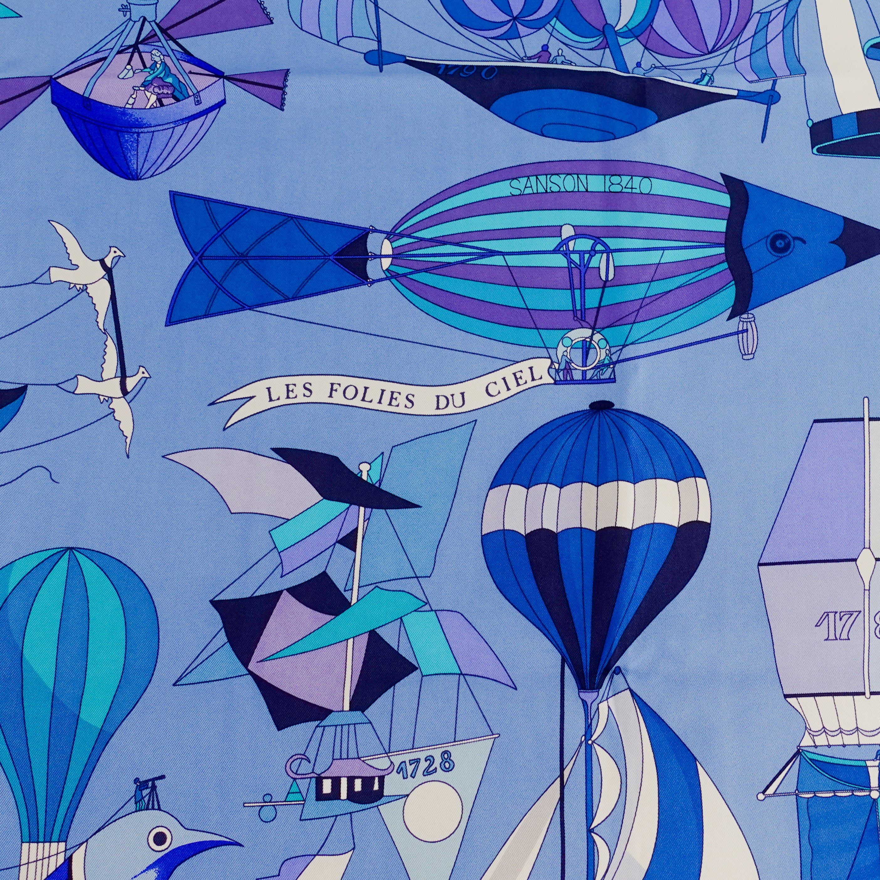 Hermes Les Folies du Ciel blue Silk Scarf RRP £450 | Preloved Authentic