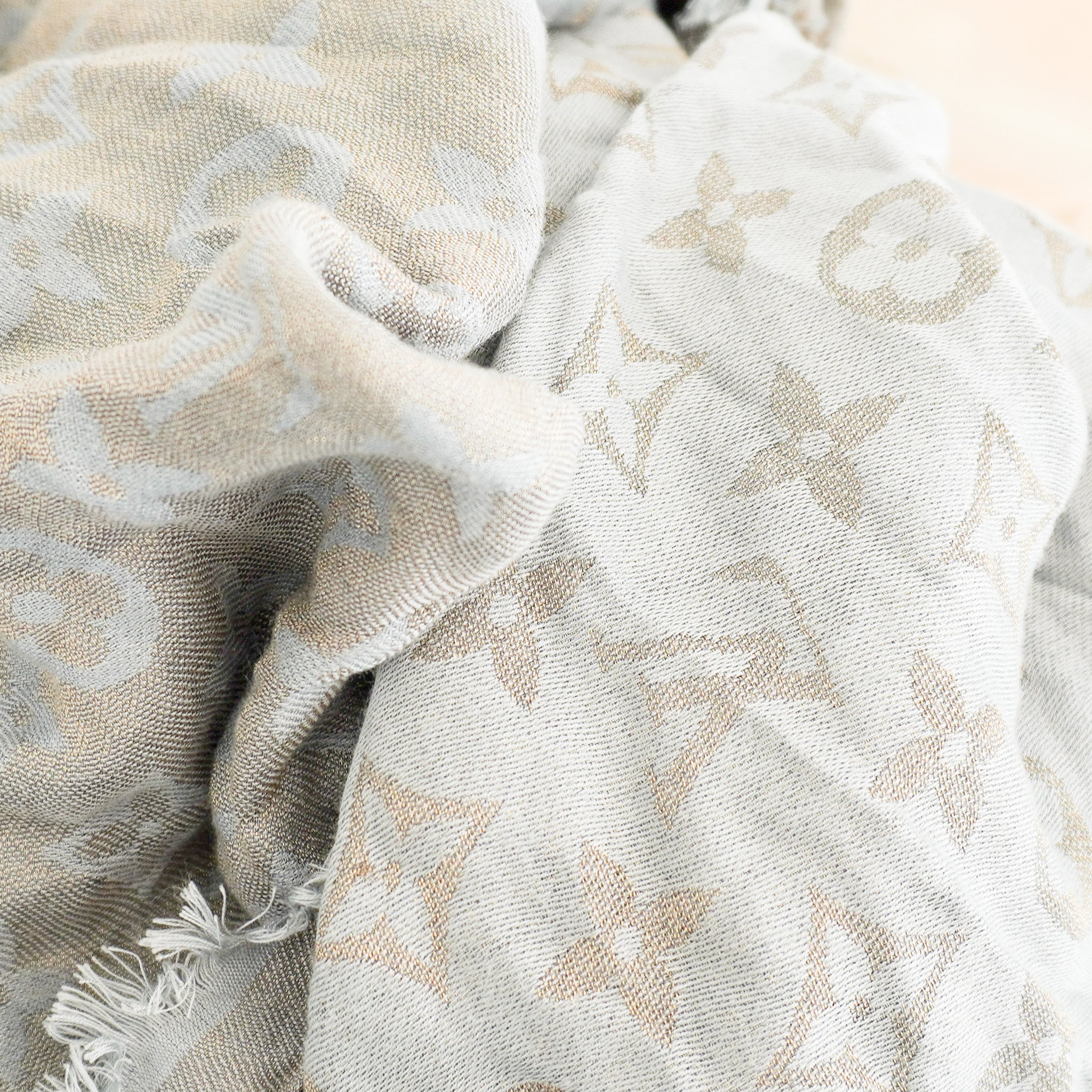 Louis Vuitton Blue and Silver Monogram Scarf (RRP £535) | Authentic Preloved FINAL SALE