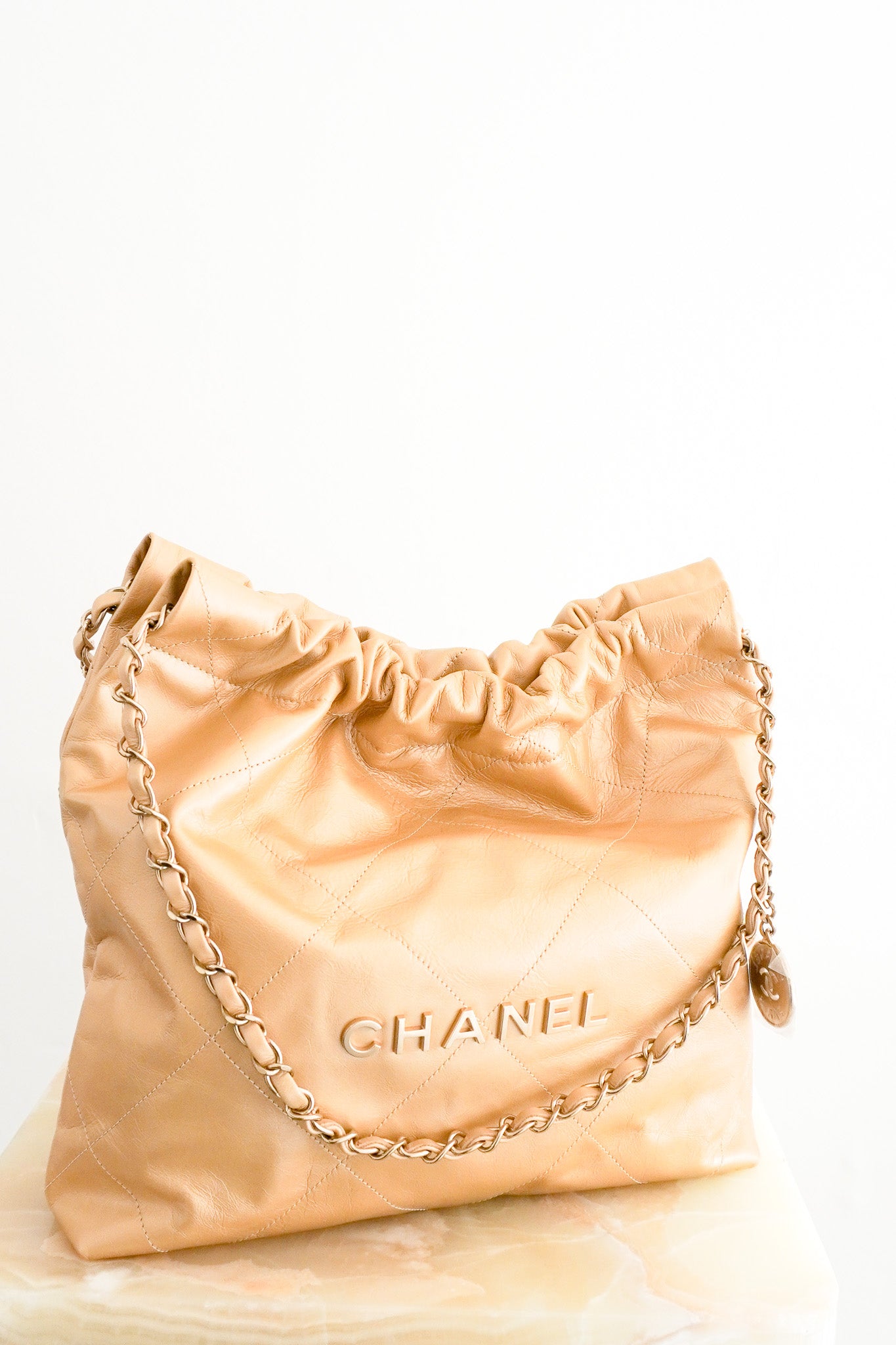 NEW Chanel 22 Small Hobo Bag in Gold Shiny Calfskin | Authentic Preloved