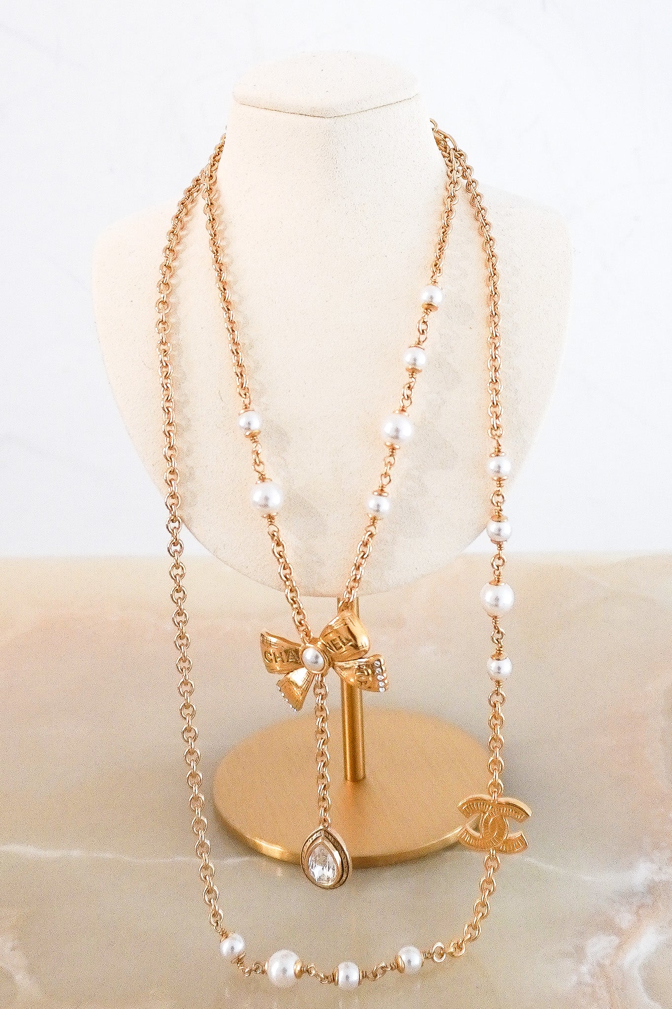 Chanel Long Pearl and Ribbon Necklace RRP £1200 | Authentic Preloved - Reloved Again