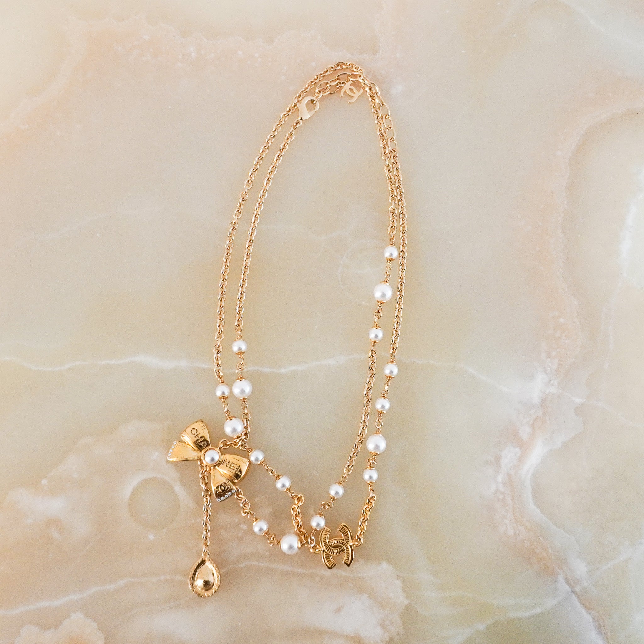 Chanel Long Pearl and Ribbon Necklace RRP £1200 | Authentic Preloved - Reloved Again