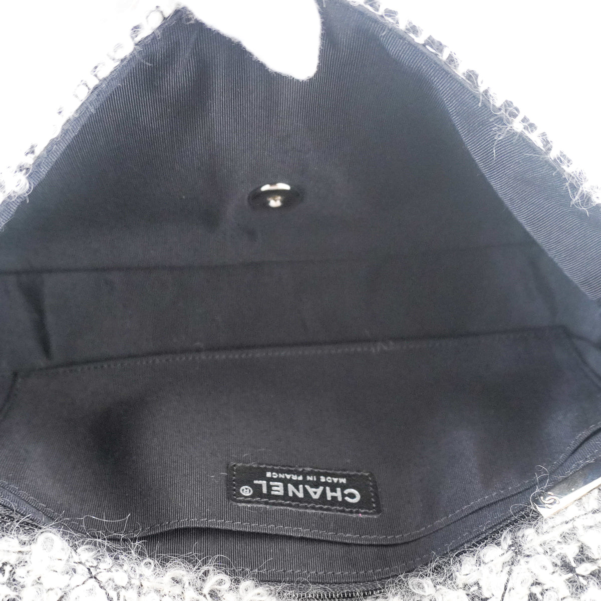Chanel Grey Mohair Tweed Swarovski Crystal Medium Single Flap Bag | Authentic Preloved
