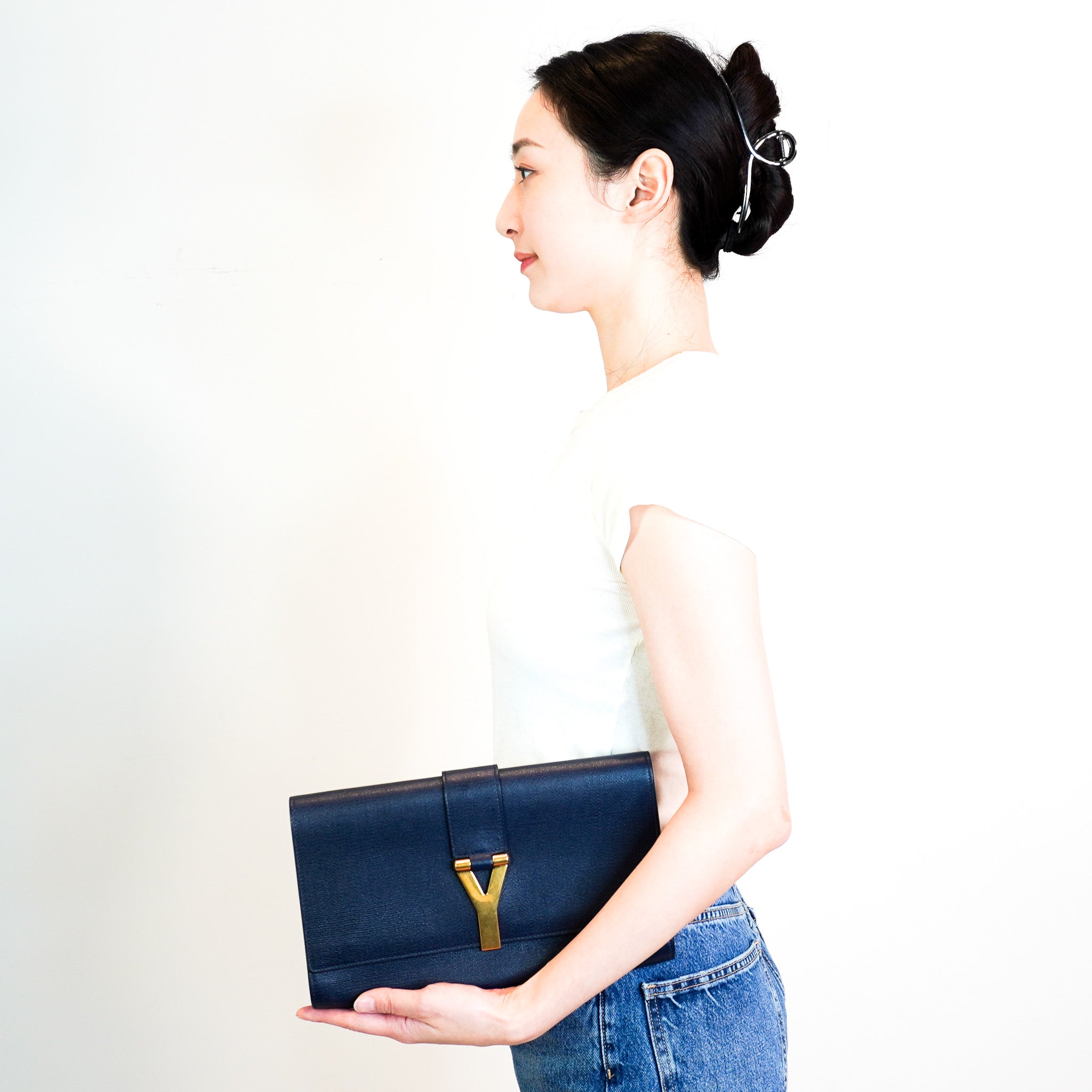 Saint Laurent Y Clutch in Navy | Authentic Preloved - Reloved Again