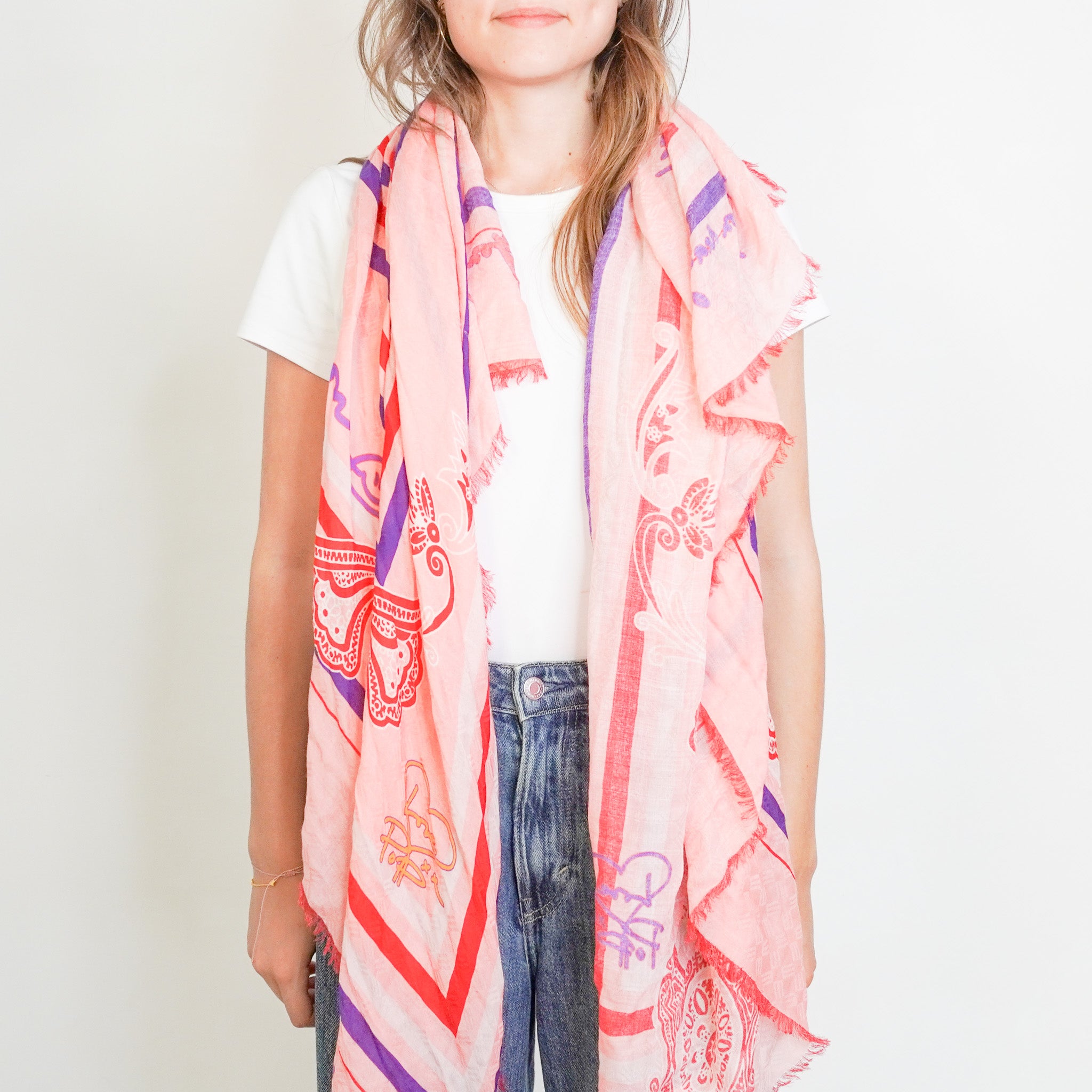 Etro Pink Patterned Wool Scarf (RRP £243) | Authentic Preloved FINAL SALE