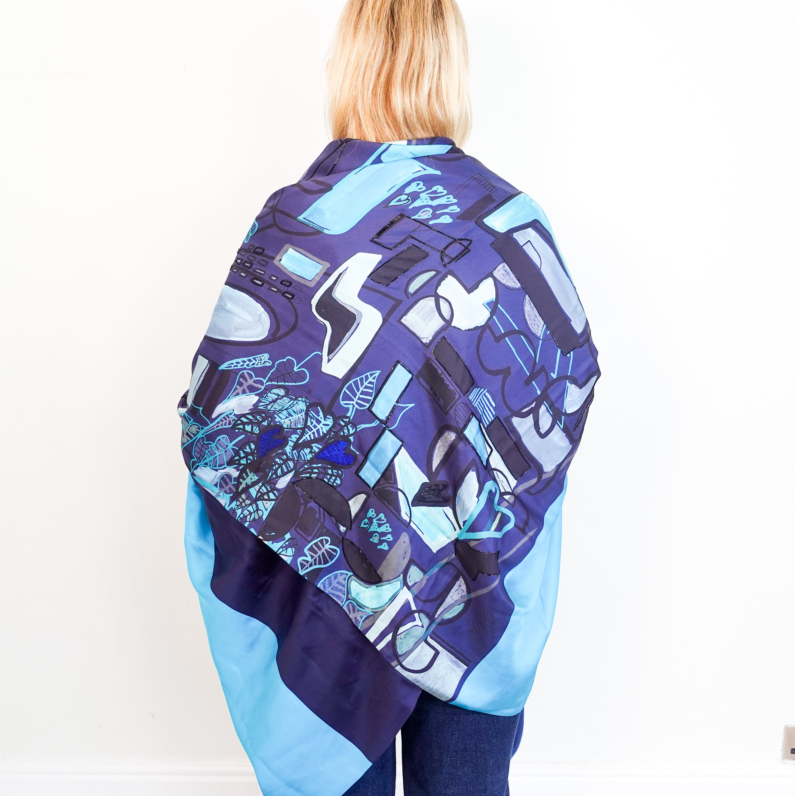Hermes Glass Bead Abstract Dark Blue Giant Shawl RRP £5410 | Preloved Authentic