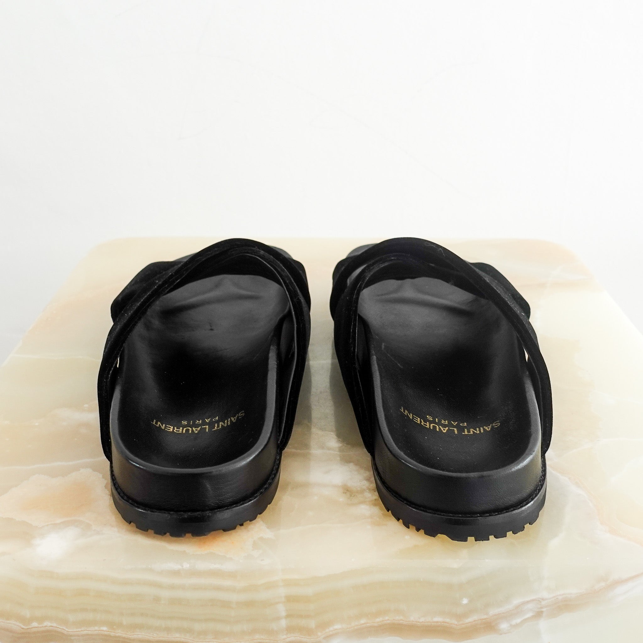 Saint Laurent Jimmy Joan Black Velvet Slides RRP £625 | Authentic Preloved - Reloved Again