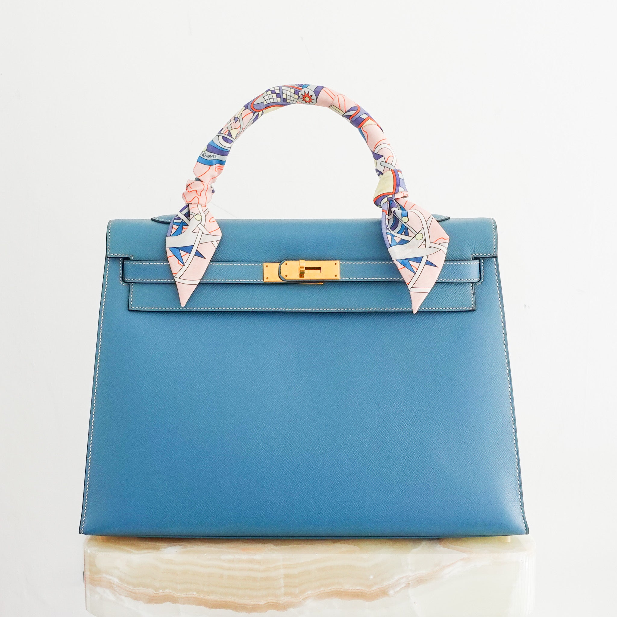 Hermes Kelly 35 - Epsom leather blue jean gold hardware | Authentic Preloved - Reloved Again