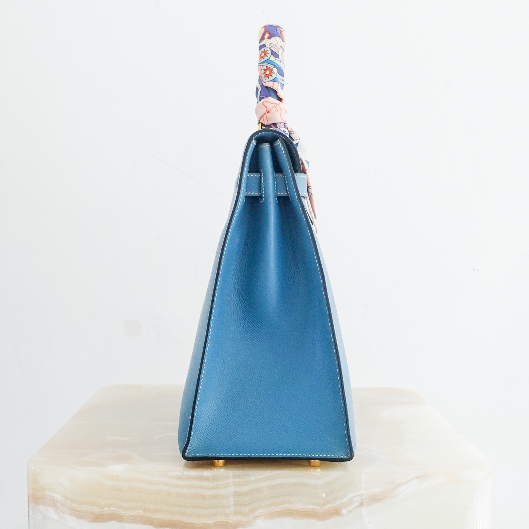 Hermes Kelly 35 - Epsom leather blue jean gold hardware | Authentic Preloved - Reloved Again