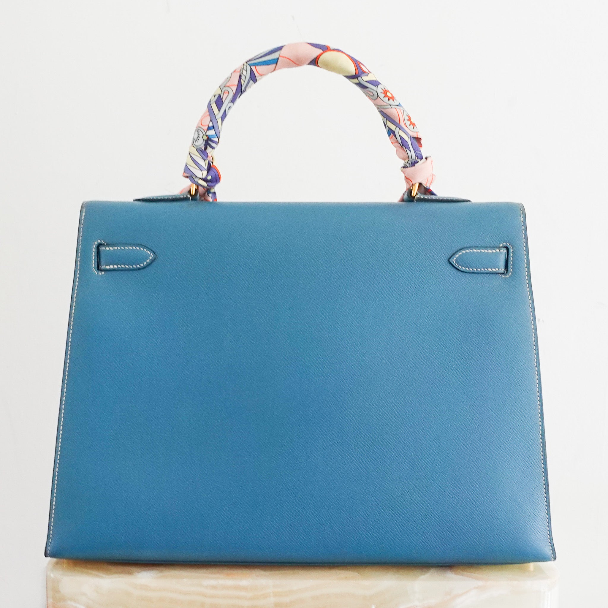 Hermes Kelly 35 - Epsom leather blue jean gold hardware | Authentic Preloved - Reloved Again