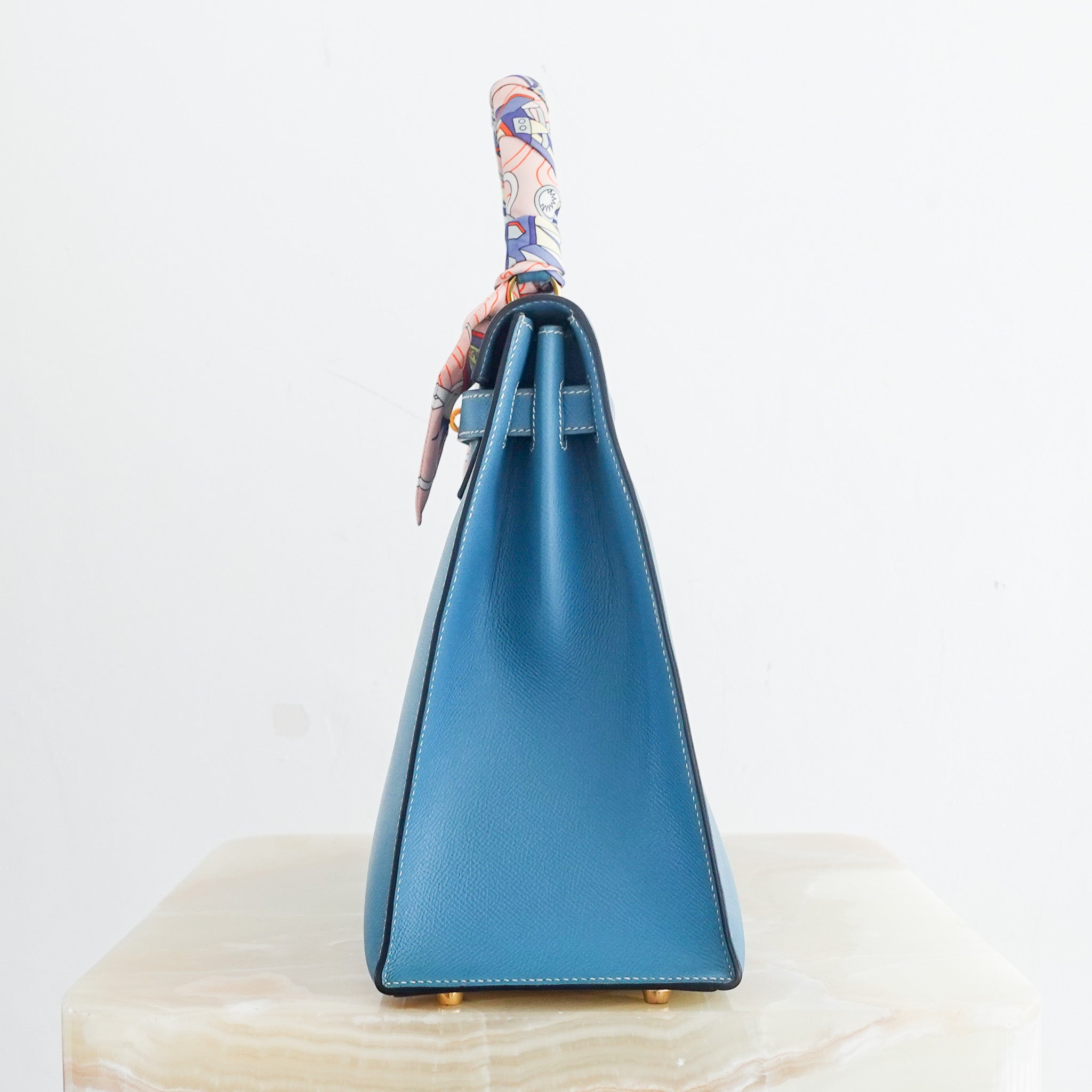 Hermes Kelly 35 - Epsom leather blue jean gold hardware | Authentic Preloved - Reloved Again