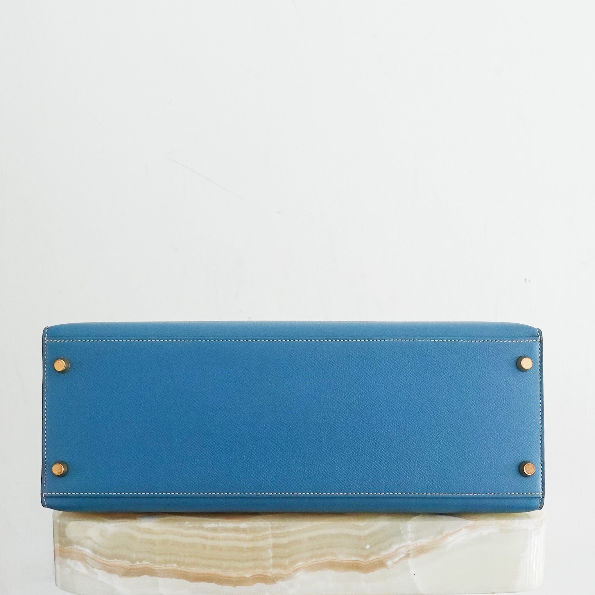 Hermes Kelly 35 - Epsom leather blue jean gold hardware | Authentic Preloved - Reloved Again