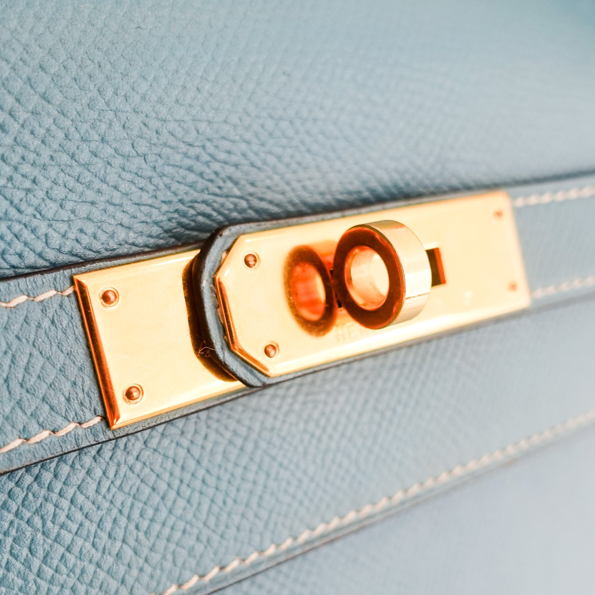 Hermes Kelly 35 - Epsom leather blue jean gold hardware | Authentic Preloved - Reloved Again