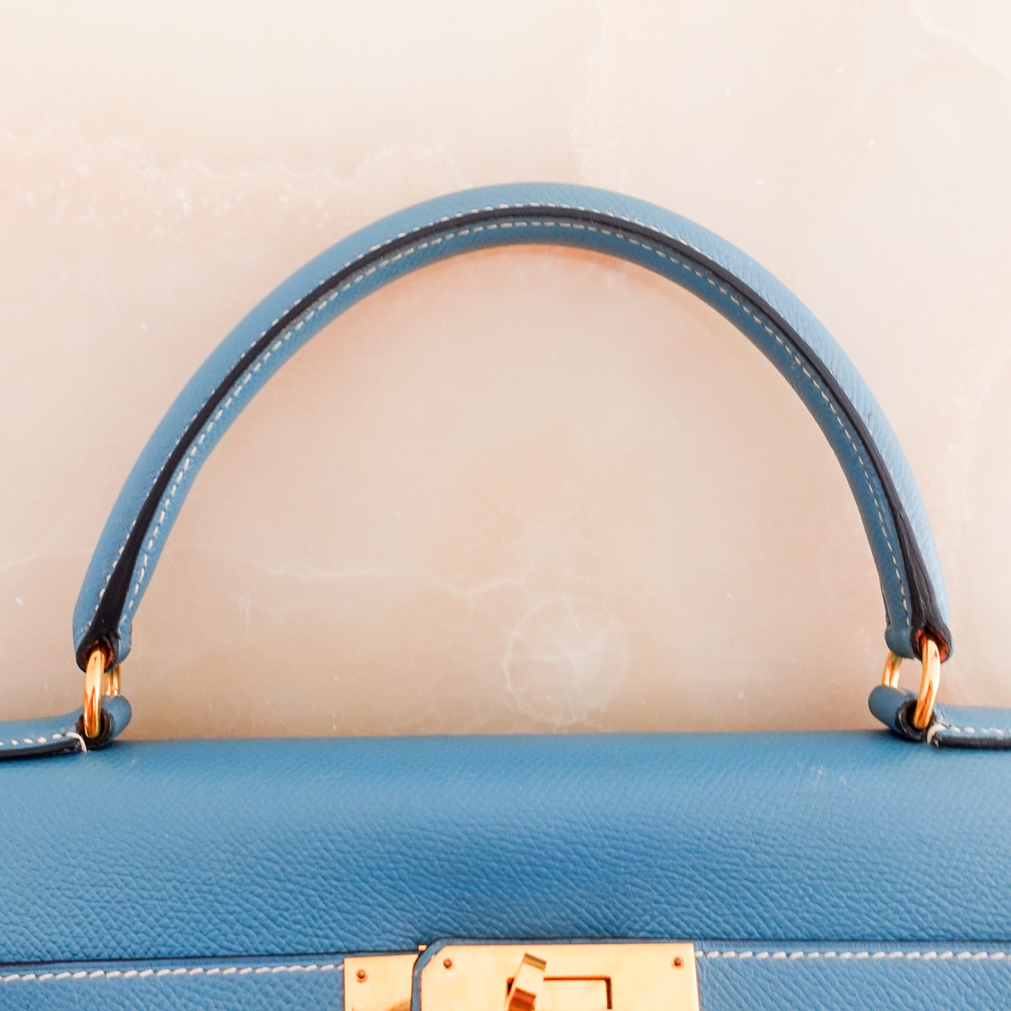Hermes Kelly 35 - Epsom leather blue jean gold hardware | Authentic Preloved - Reloved Again
