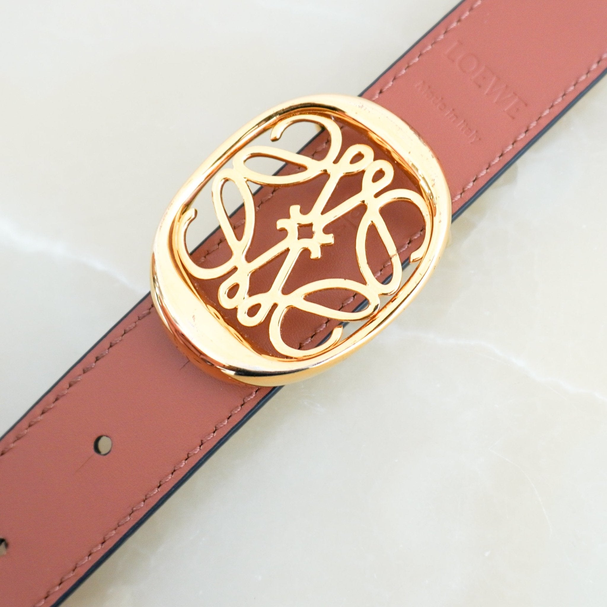 LOEWE Ellipse Reversible Leather Anagram Gold Buckle Belt (RRP £375) | Authentic Preloved FINAL SALE - Reloved Again