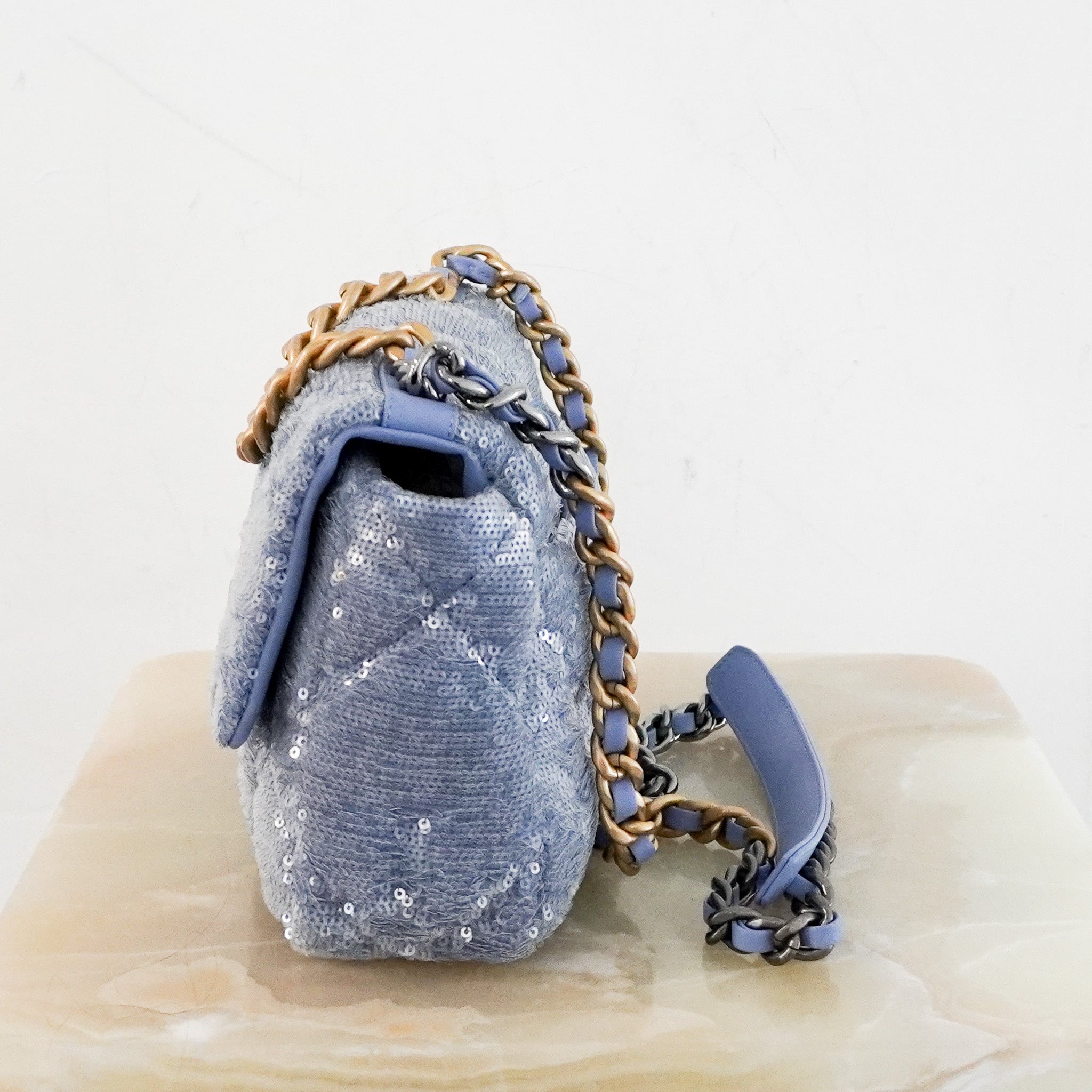 NEW Chanel 19 Blue Sequin Small Single Flap Bag RRP £5500 | Authentic Preloved - Reloved Again