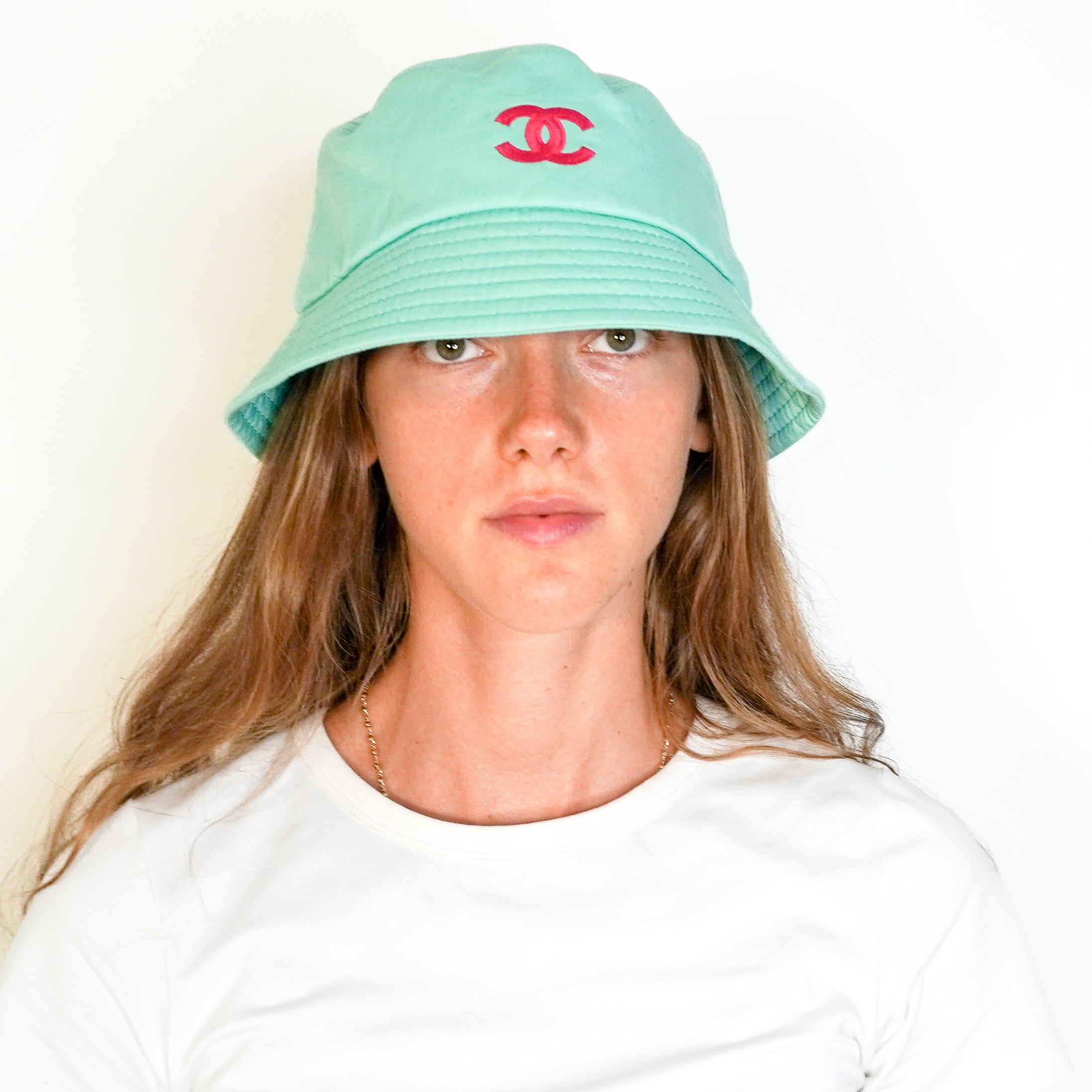 Chanel CC Cotton Cloche Bucket Hat in Mint Green (RRP £820) | Authentic Preloved FINAL SALE