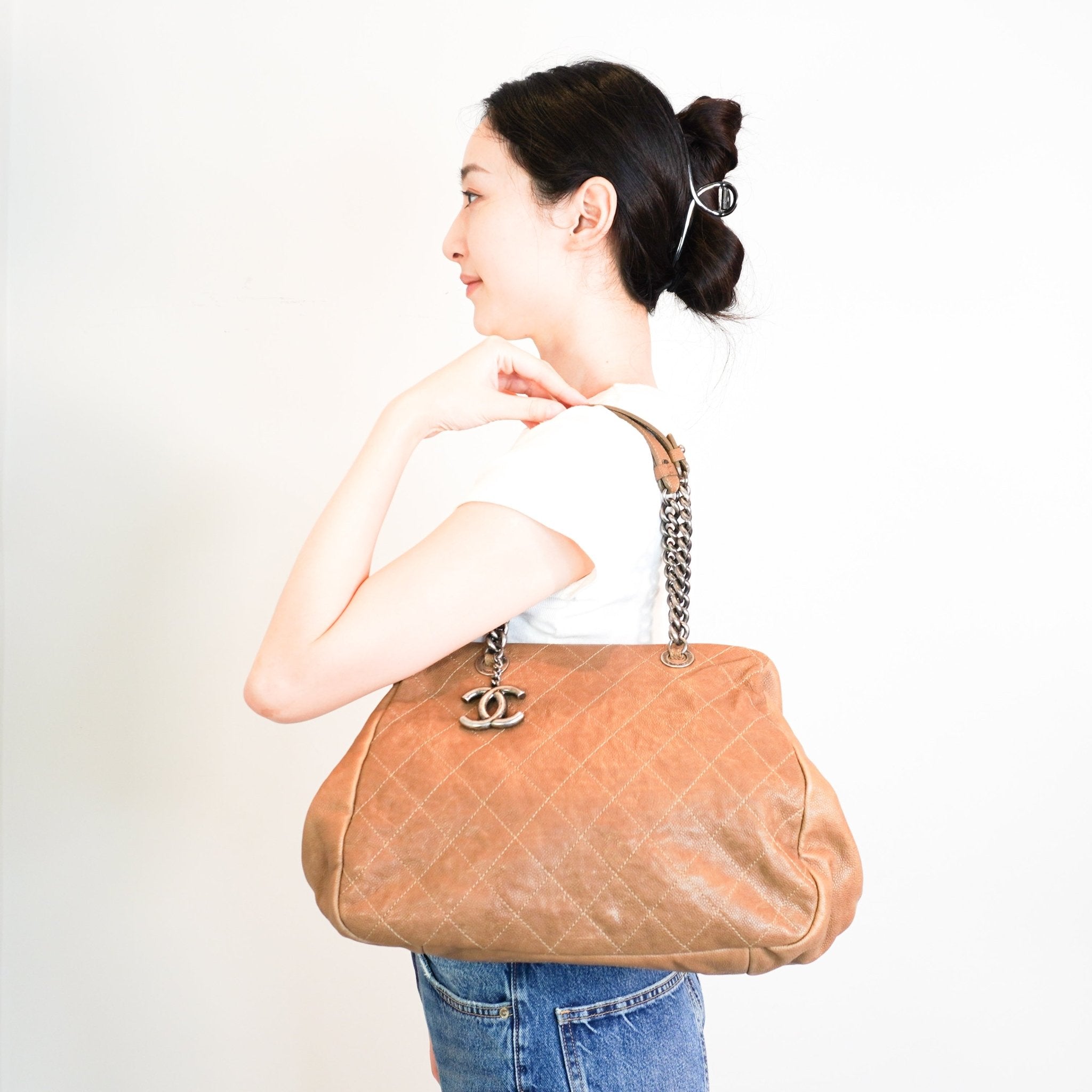 RARE Chanel Simply CC Bowling Bag in Brown | Authentic Preloved - Reloved Again