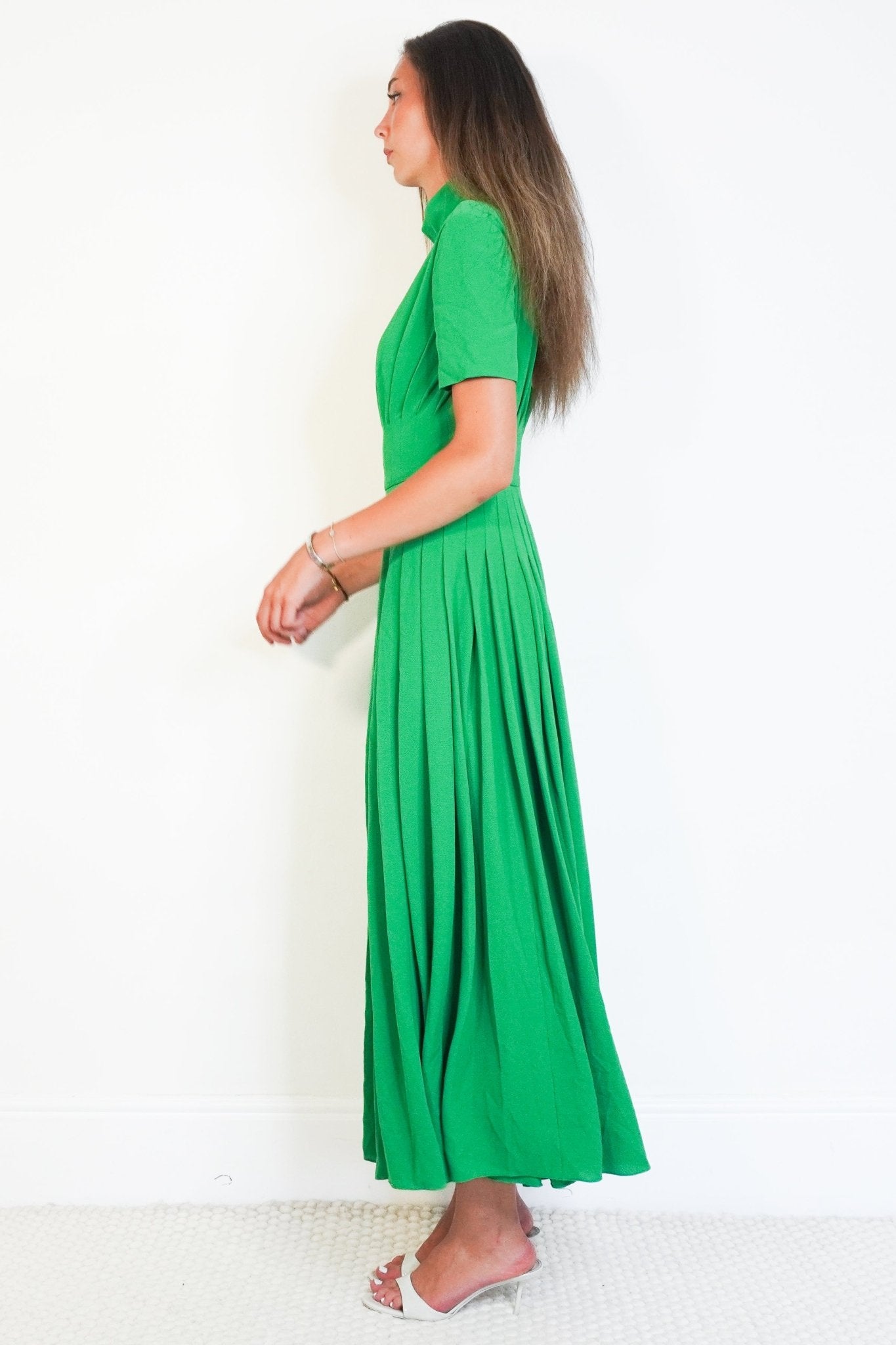 NEW Emilia Wickstead Green Pleated Crepe Midi Dress (RRP £1420) | Authentic Preloved - Reloved Again