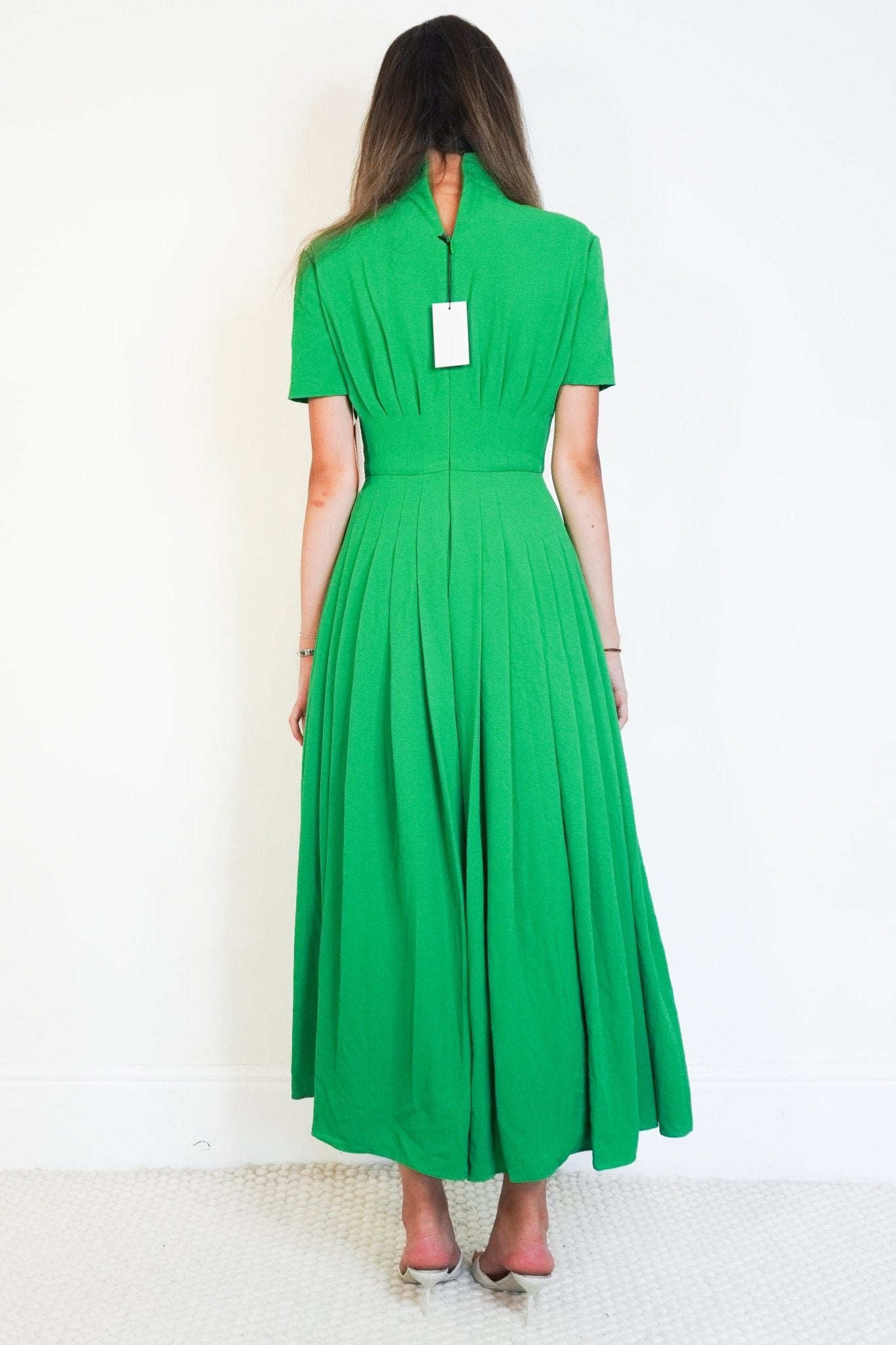 NEW Emilia Wickstead Green Pleated Crepe Midi Dress (RRP £1420) | Authentic Preloved - Reloved Again