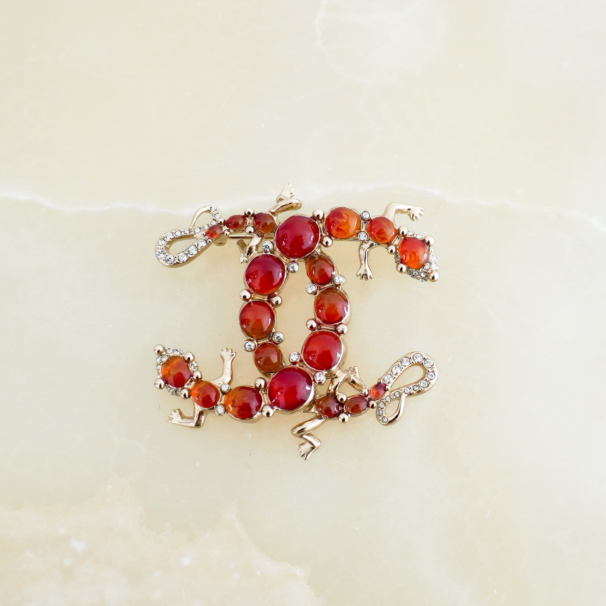 Chanel 18K Lizard CC Logo Brooch in Gold-Tone Metal (RRP £650) | Authentic Preloved FINAL SALE