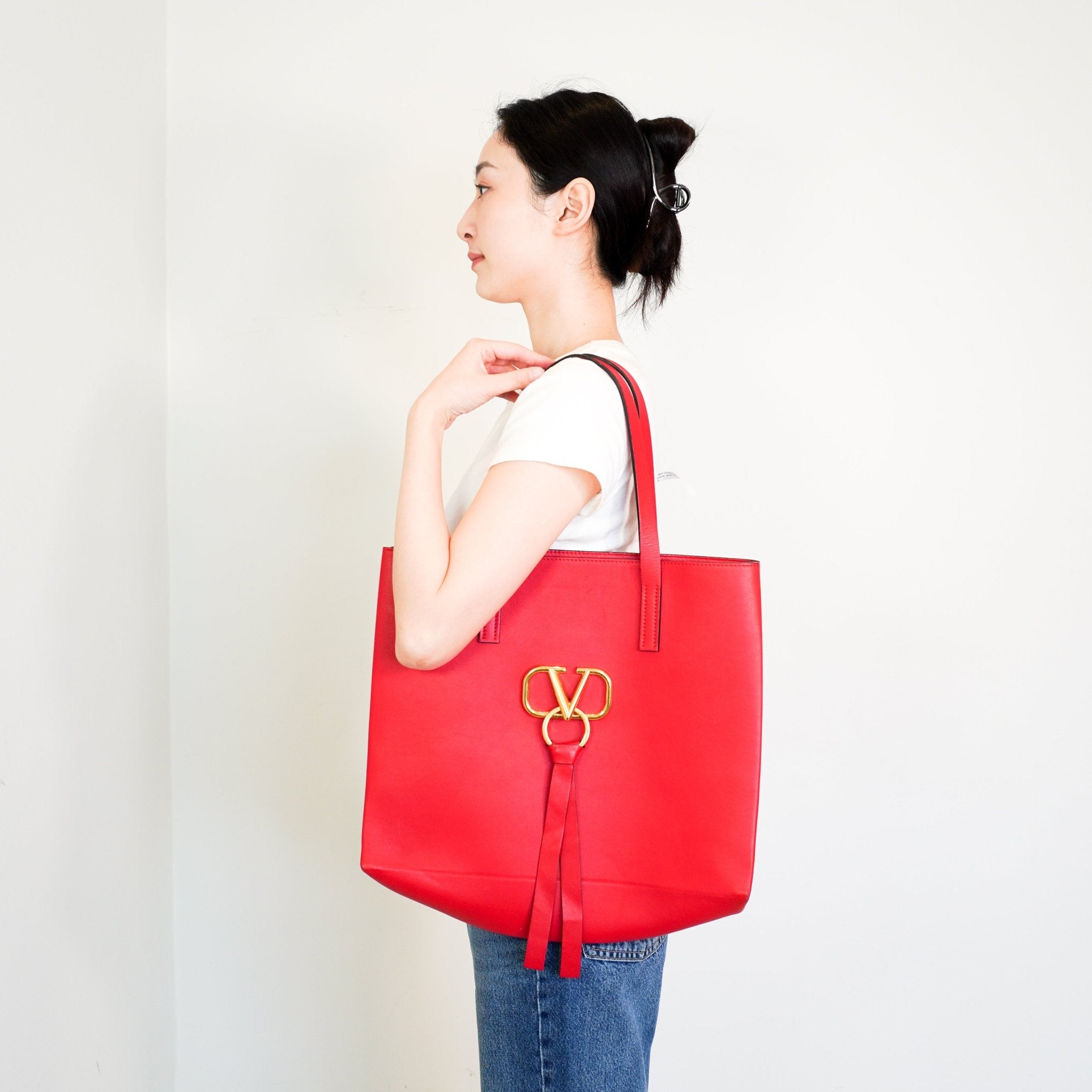 Valentino Large V Ring Tote in Red RRP £1700 | Authentic Preloved - Reloved Again