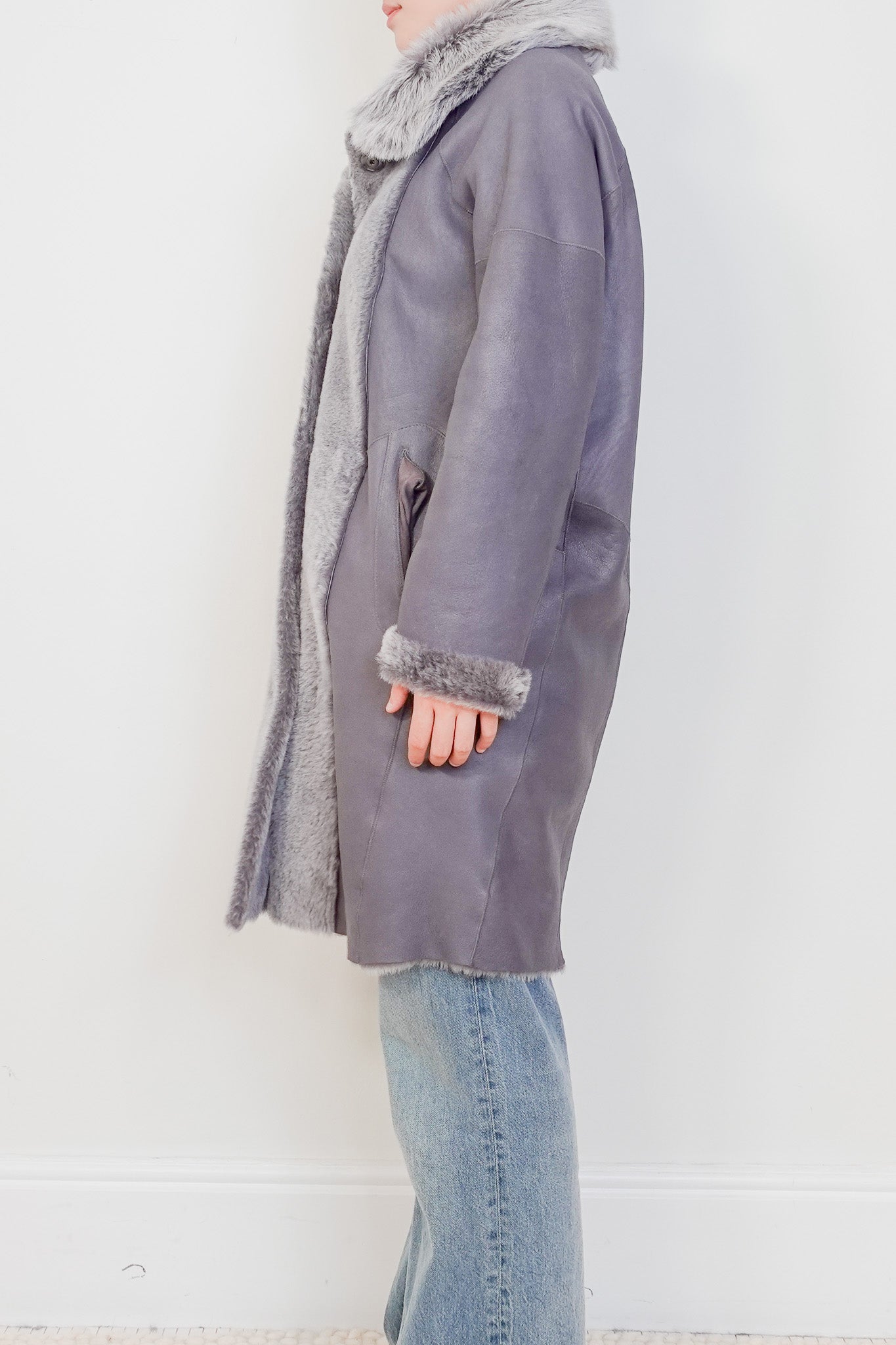 Max & Zac London Grey Reversible Sheepskin Shearling Coat RRP £1K | Authentic Preloved - Reloved Again