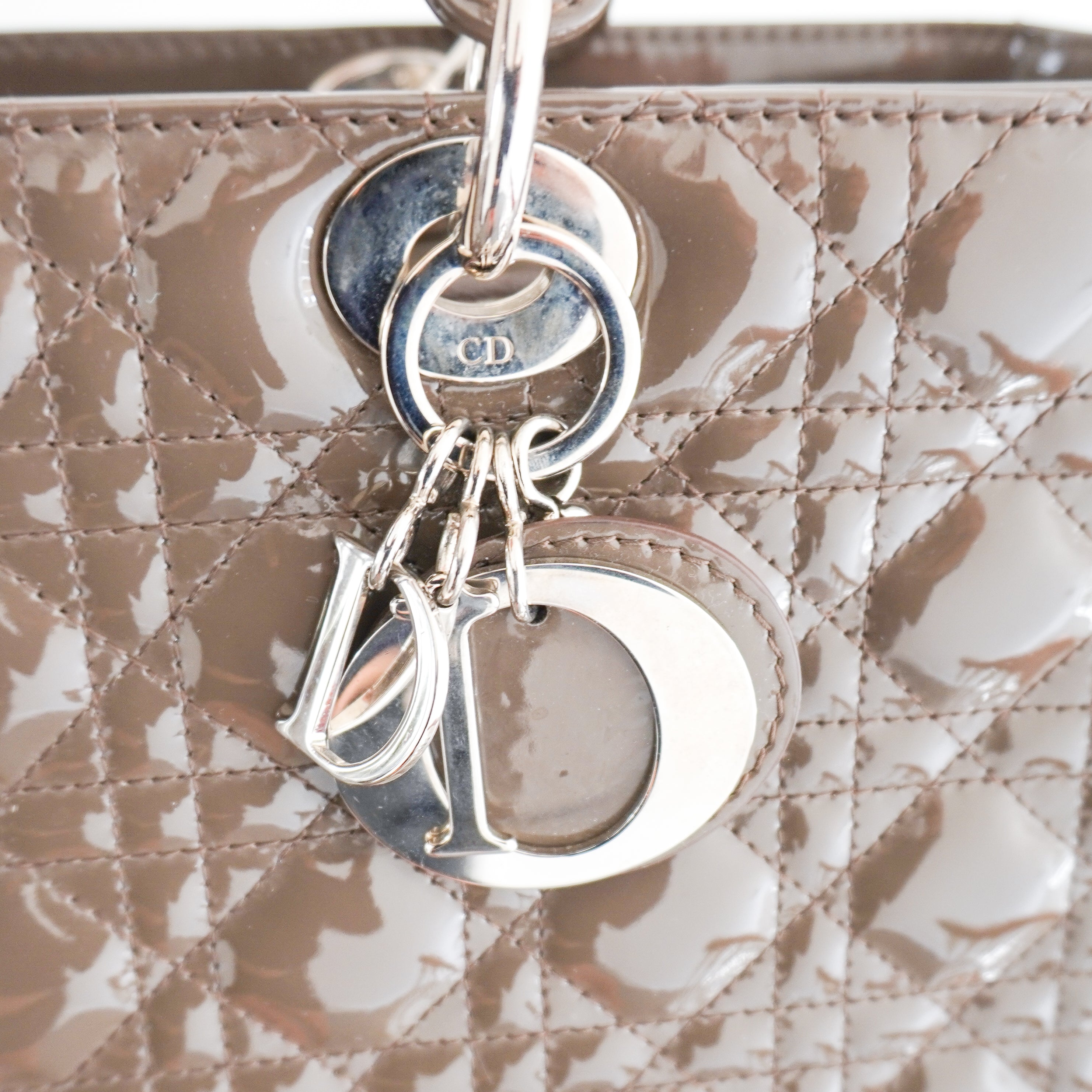 Dior Patent Cannage Large Lady Dior in Grey RRP £5600 | Authentic Preloved
