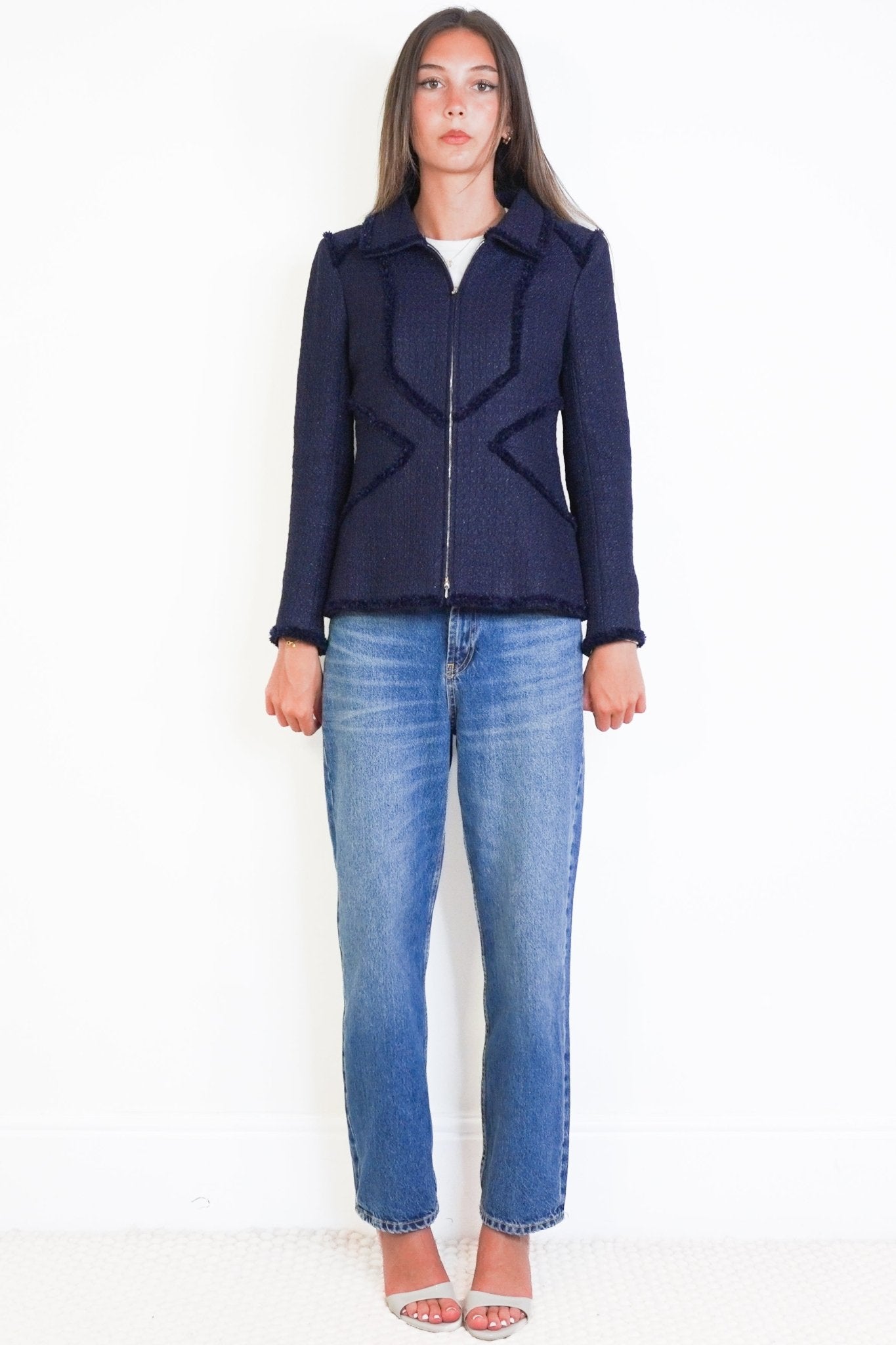Chanel Navy Blue Boucle Zip Jacket RRP £3000 | Authentic Preloved - Reloved Again