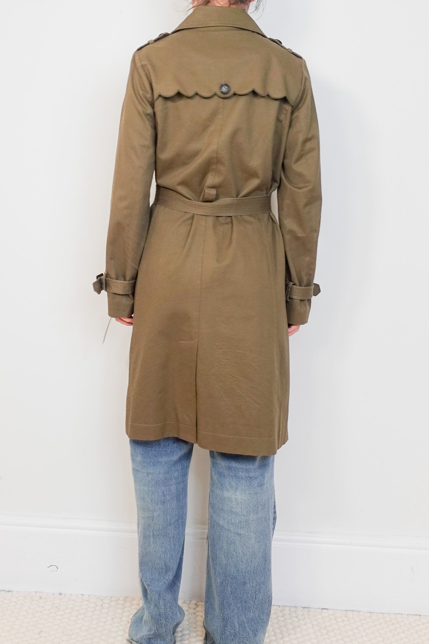 Wyse Army Green Scalloped Double Breasted Trench Coat RRP £350 | Authentic Preloved - Reloved Again