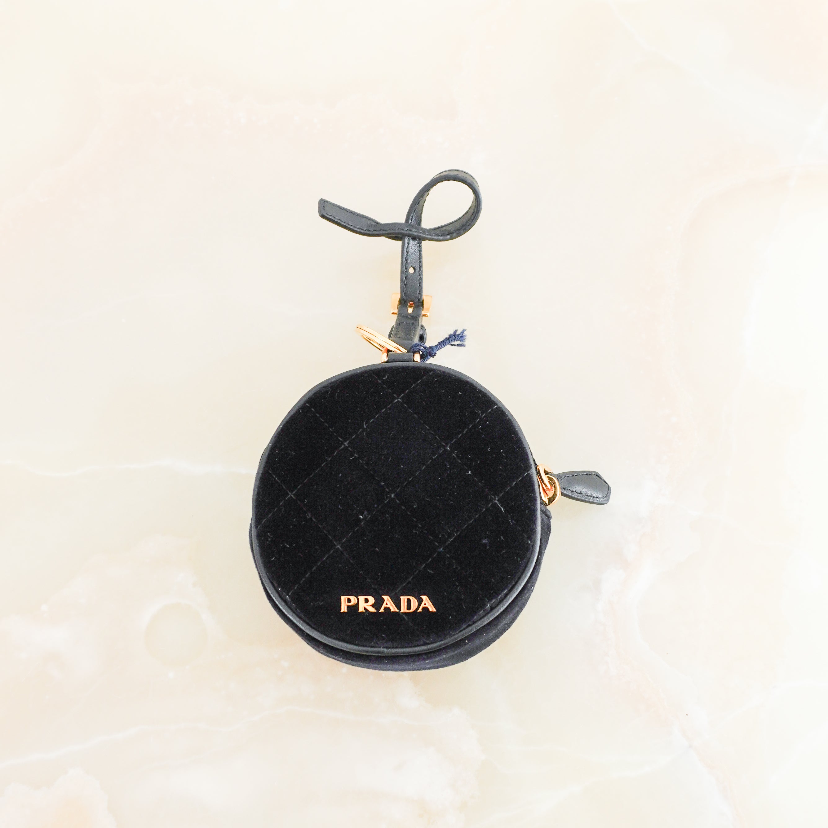 Prada Black Velvet Floral Coin Purse Charm RRP £520 | Authentic Preloved