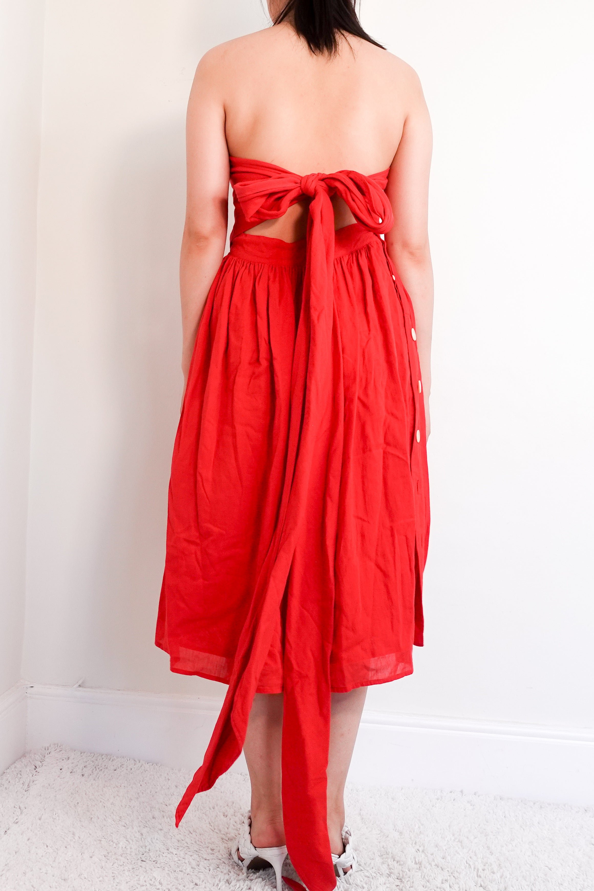 Red Bandeau button dress RRP £300
