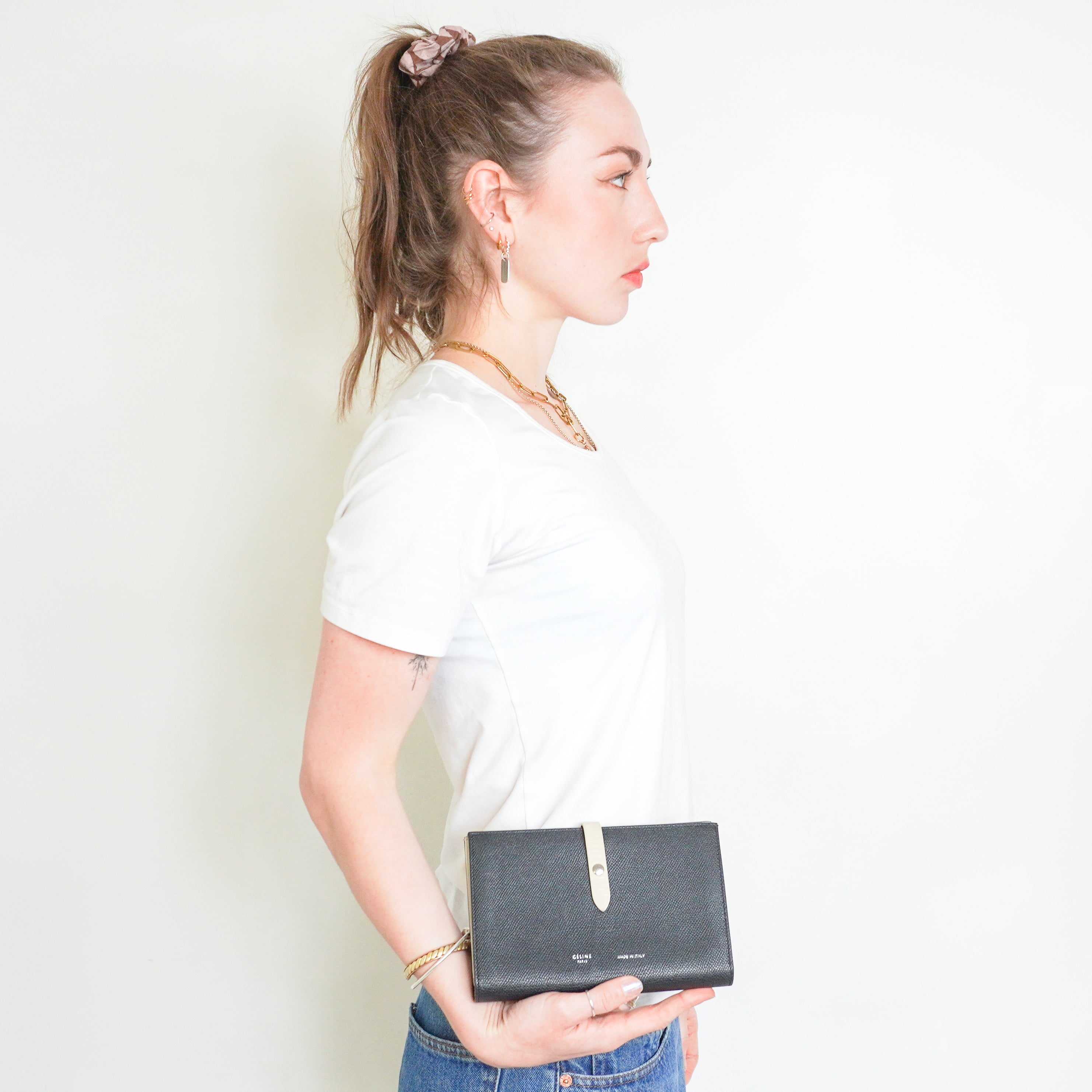 Celine Black and Beige Large Strap Wallet RRP £520 | Authentic Preloved