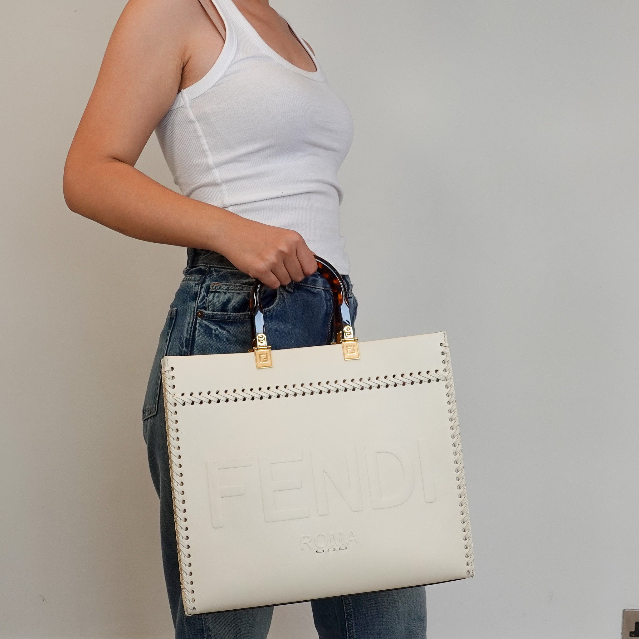 NEW Fendi Sunshine Medium White Tote Bag RRP £2250 | Authentic Preloved - Reloved Again