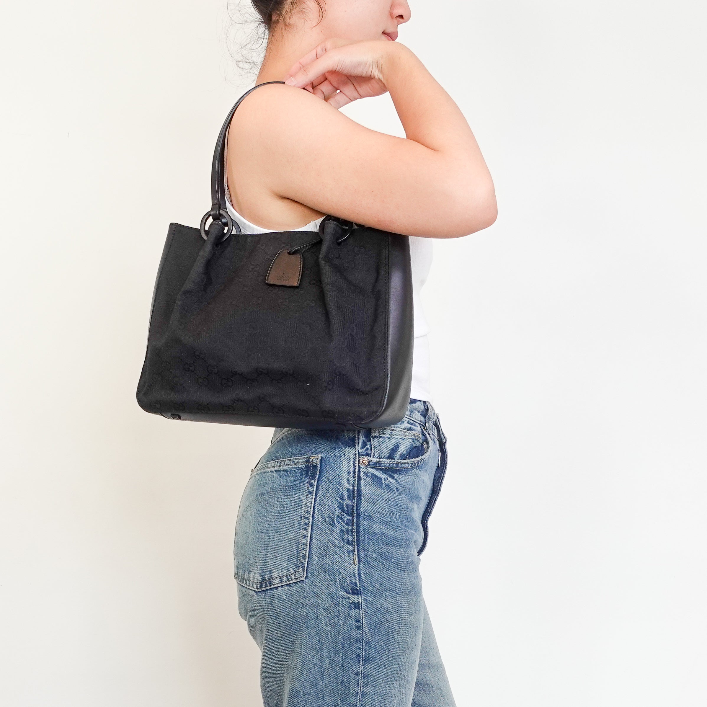 Vintage Gucci Monogram Tote Bag in Black | Authentic Preloved