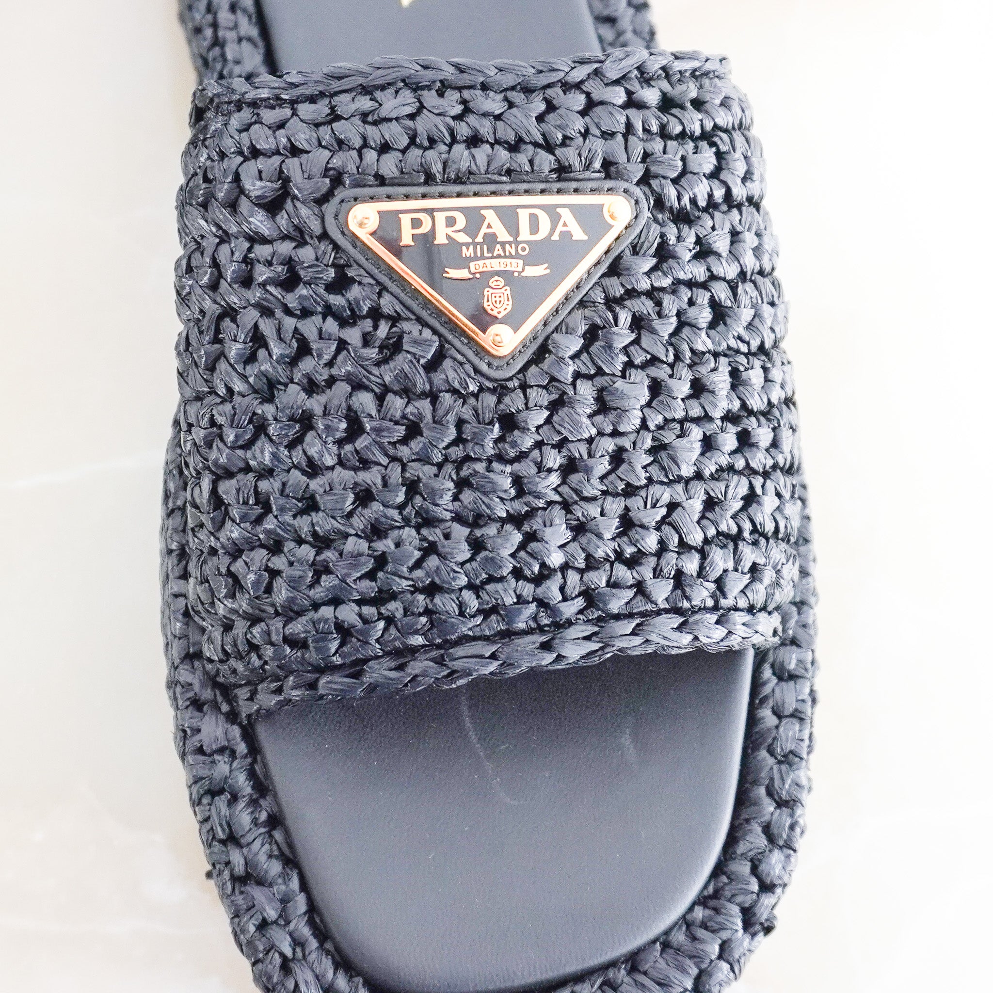 Prada Raffia Crochet Flatform Slides in Black RRP £790 | Authentic Preloved - Reloved Again