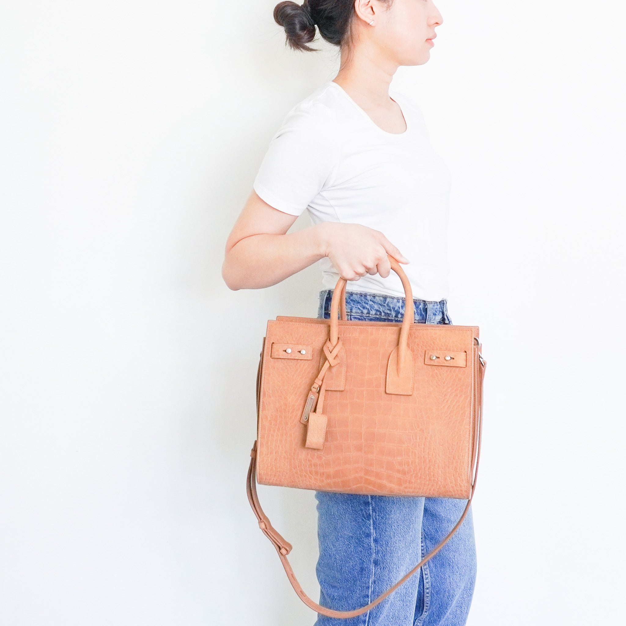 Saint Laurent Sac De Jour Small Crocodile Embossed in Brown RRP £2615 | Authentic Preloved - Reloved Again