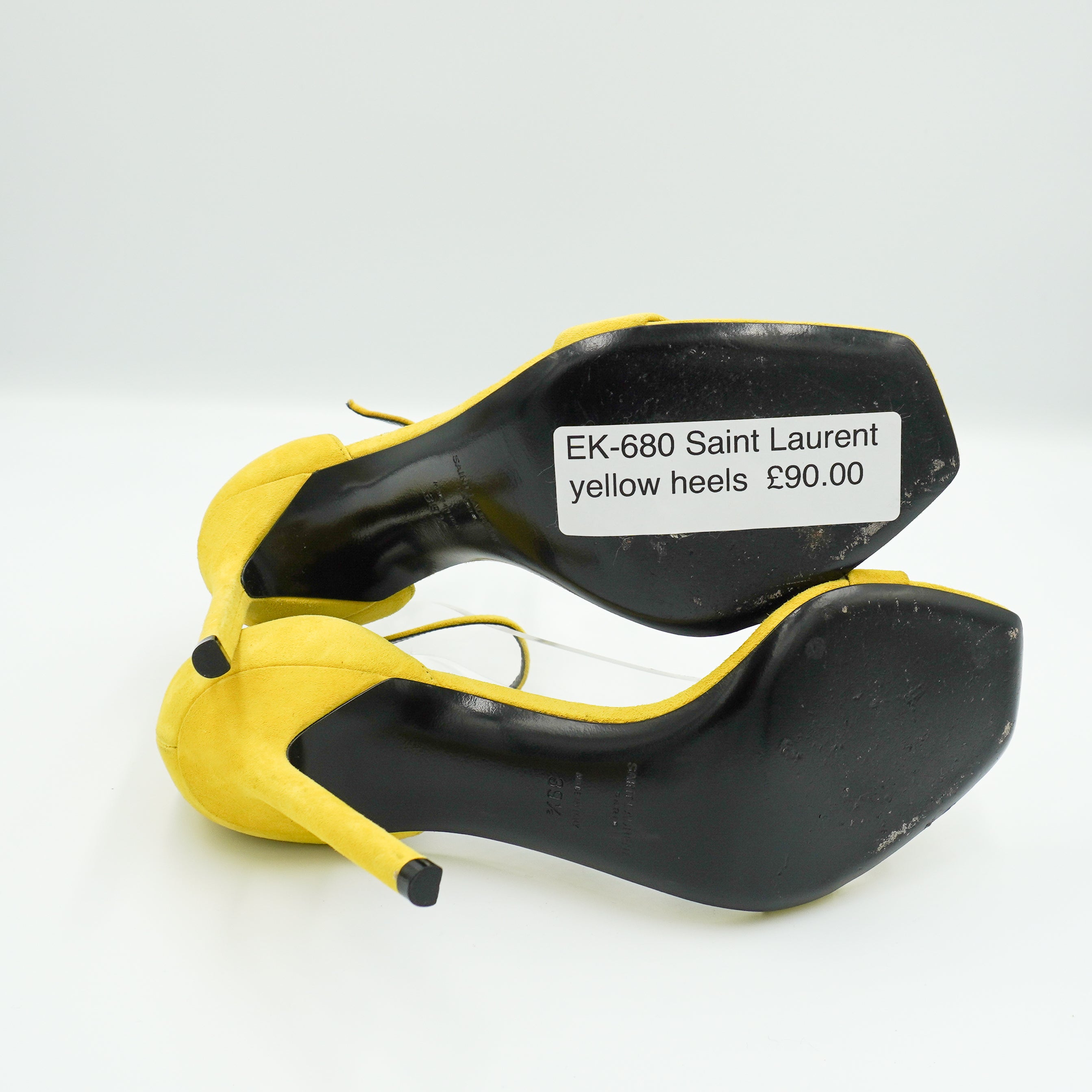 Saint Laurent Amber 105 Suede Sandals in Neon Yellow (RRP £495) | Authentic Preloved