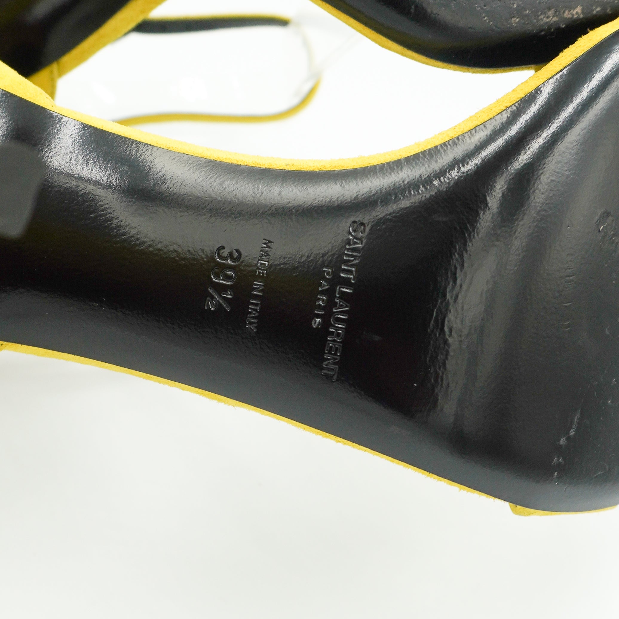 Saint Laurent Amber 105 Suede Sandals in Neon Yellow (RRP £495) | Authentic Preloved
