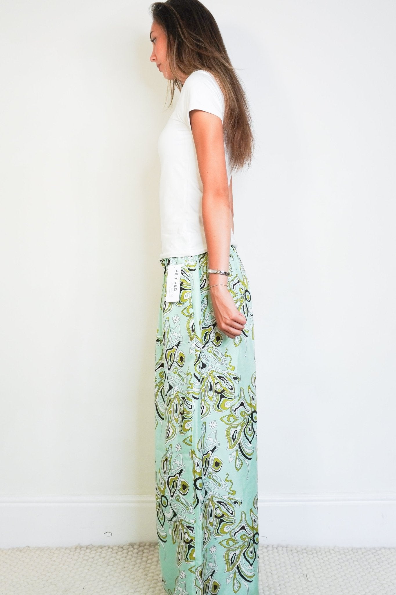 Emilio Pucci Printed Silk Wide-Leg Trousers in Aqua (RRP £800) | Authentic Preloved - Reloved Again