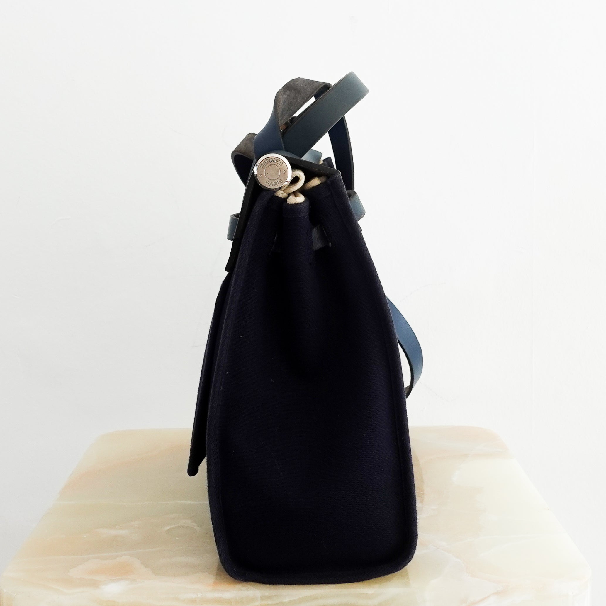 Hermès Navy 30 Canvas Herbag RRP £2300 | Authentic Preloved