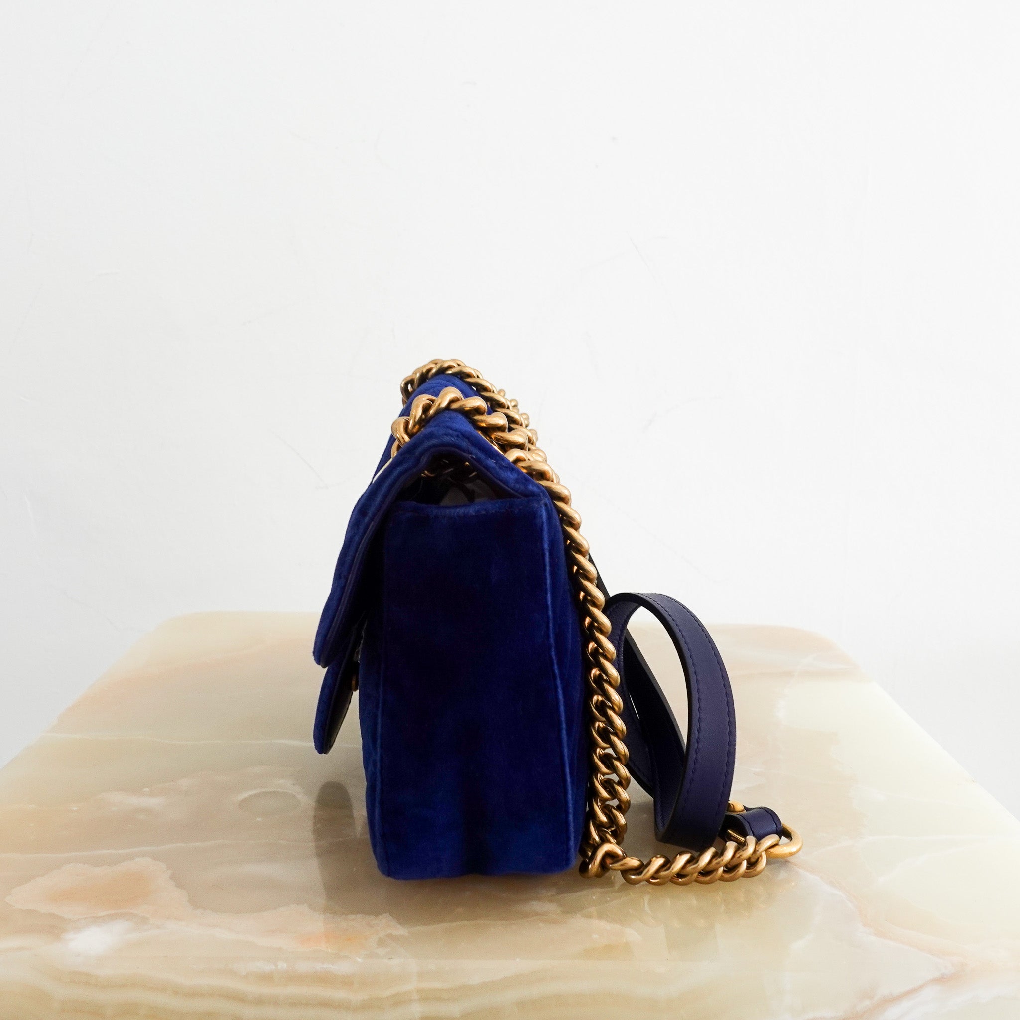 Gucci GG Marmont Velour Shoulder Bag in blue | Authentic Preloved
