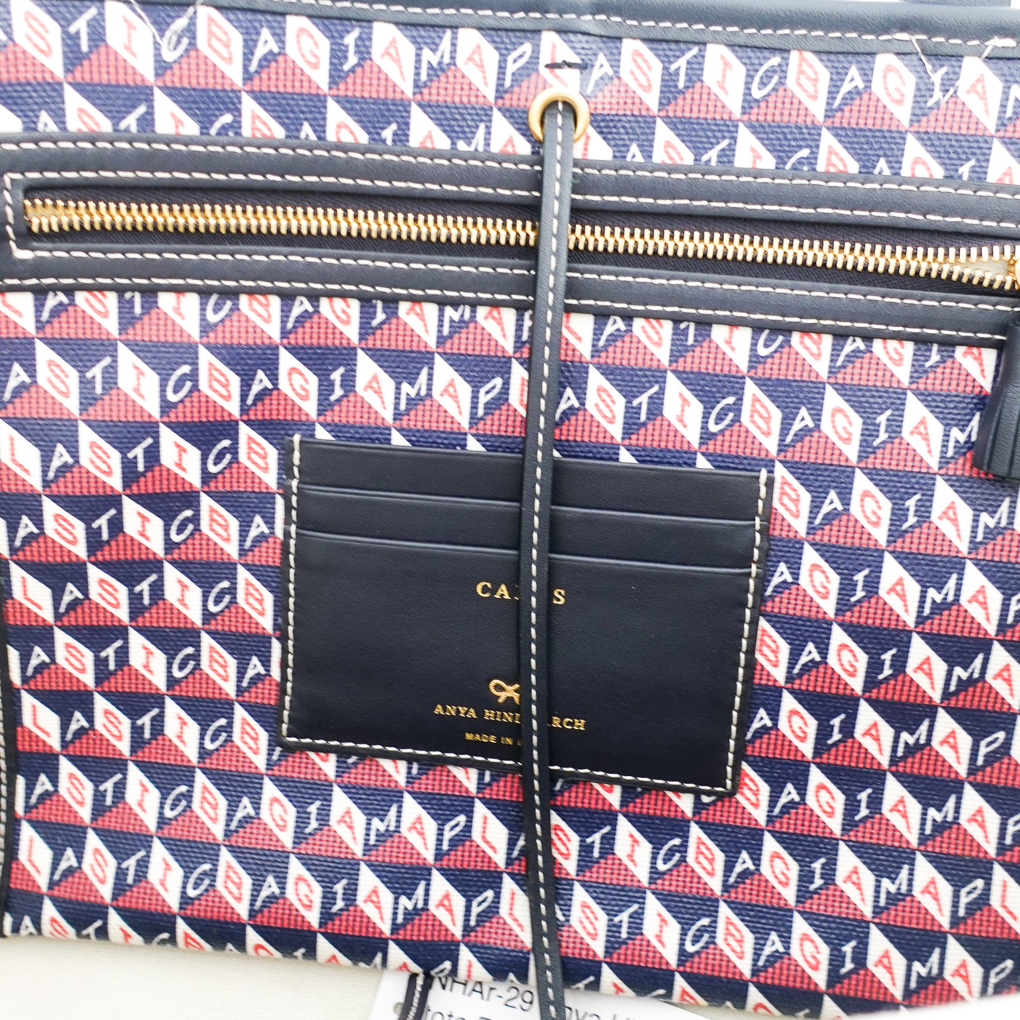 Anya Hindmarch I Am A Plastic Bag Zipped Motif Navy Tote RRP £600 | Authentic Preloved