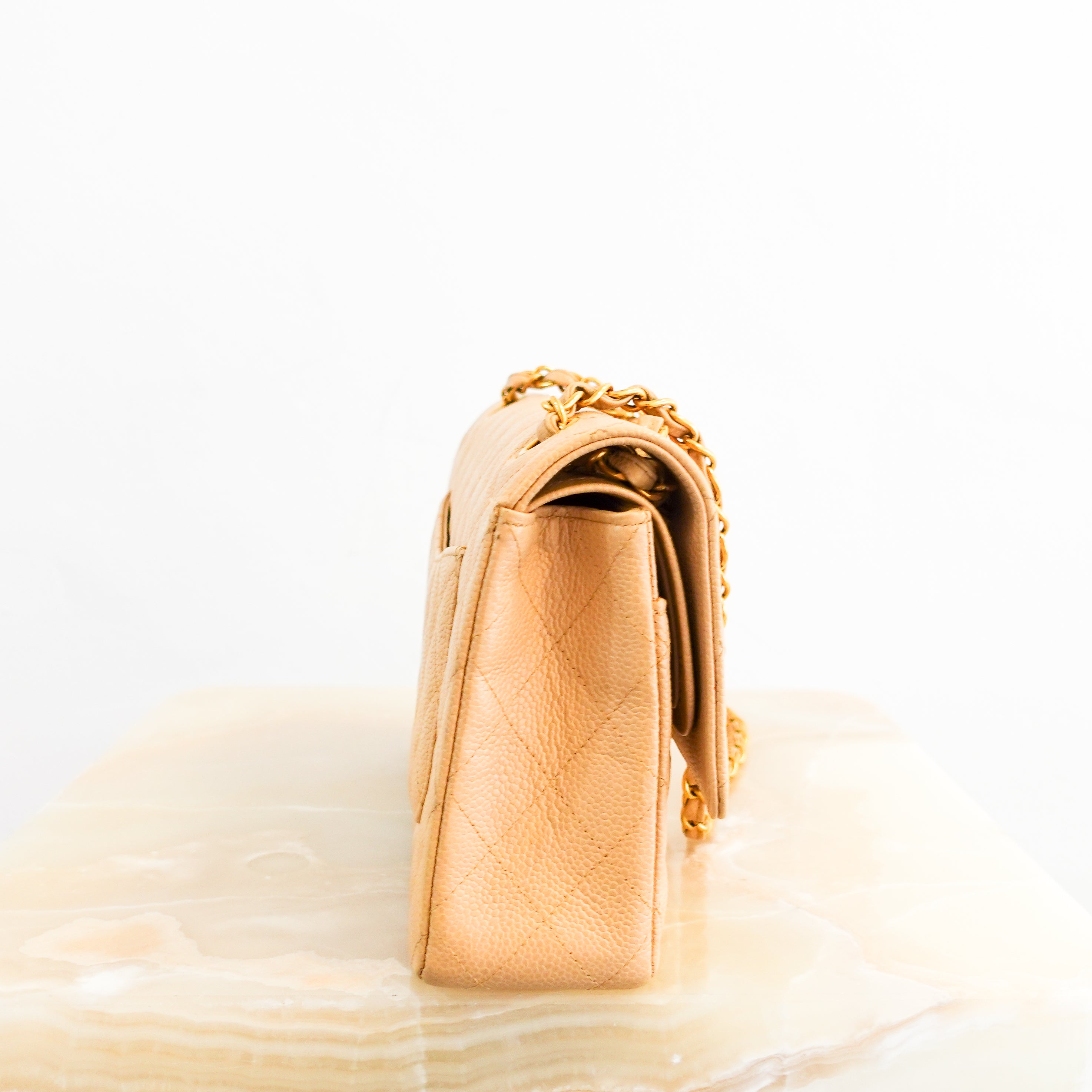 Vintage Chanel Caviar Medium Double Flap Beige Handbag RRP £8.5K | Authentic Preloved