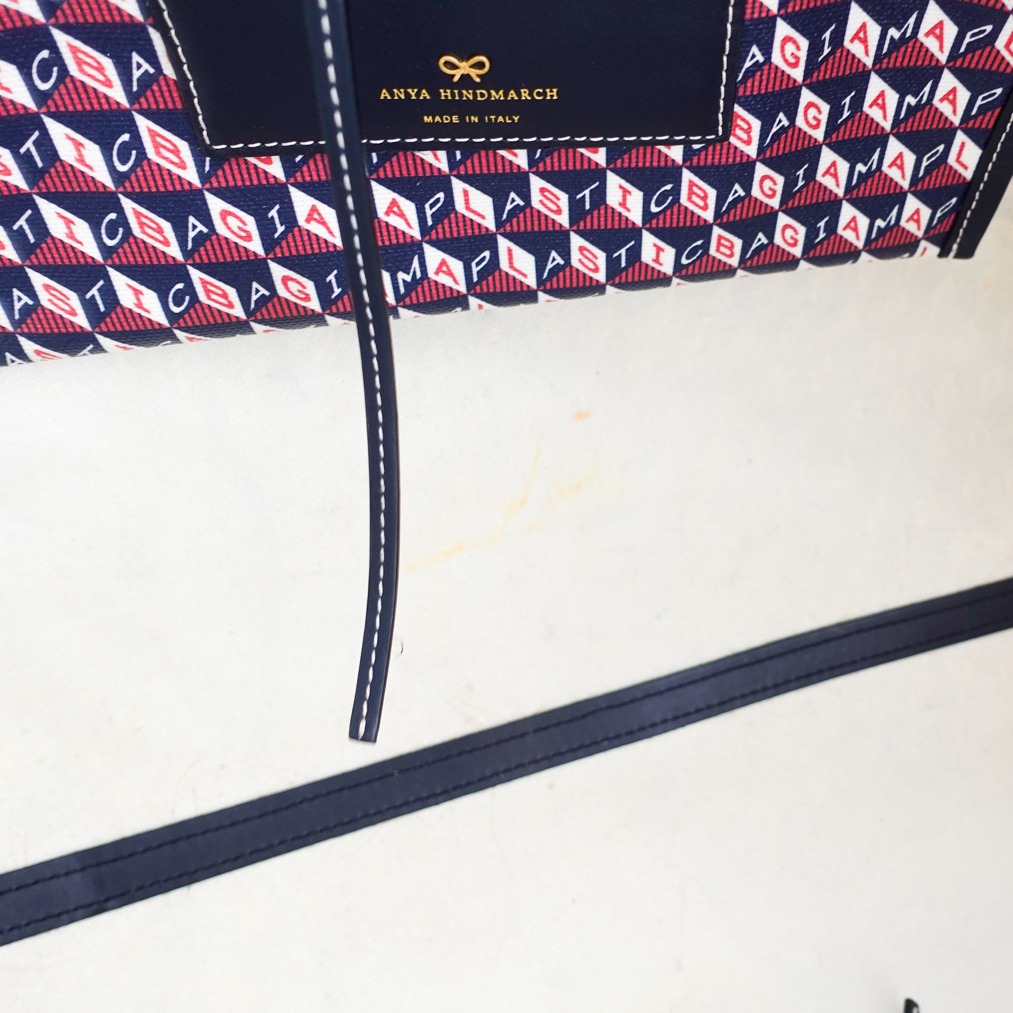 Anya Hindmarch I Am A Plastic Bag Zipped Motif Navy Tote RRP £600 | Authentic Preloved