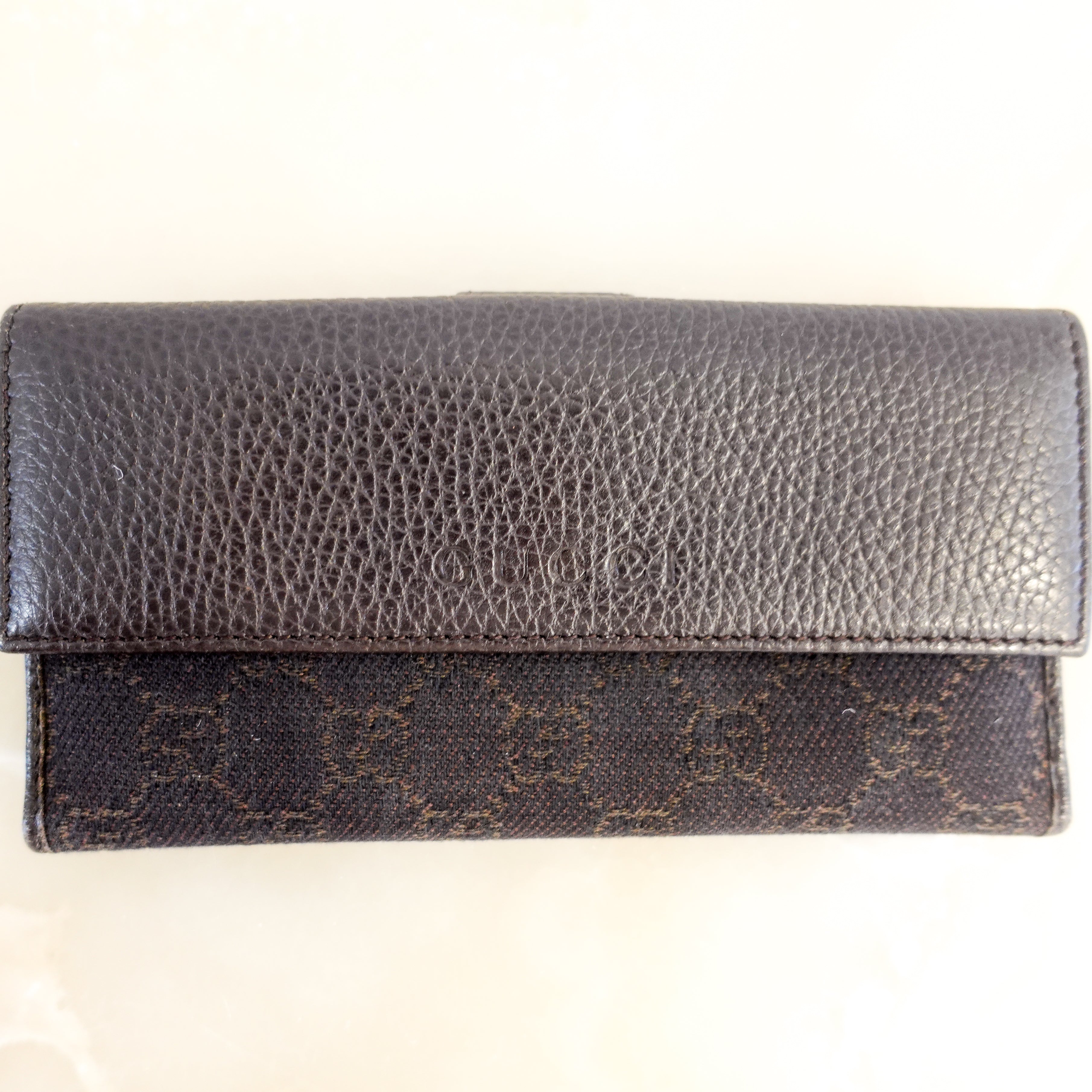 Gucci Dark Brown GG Monogram Flap Wallet RRP £700 | Authentic Preloved