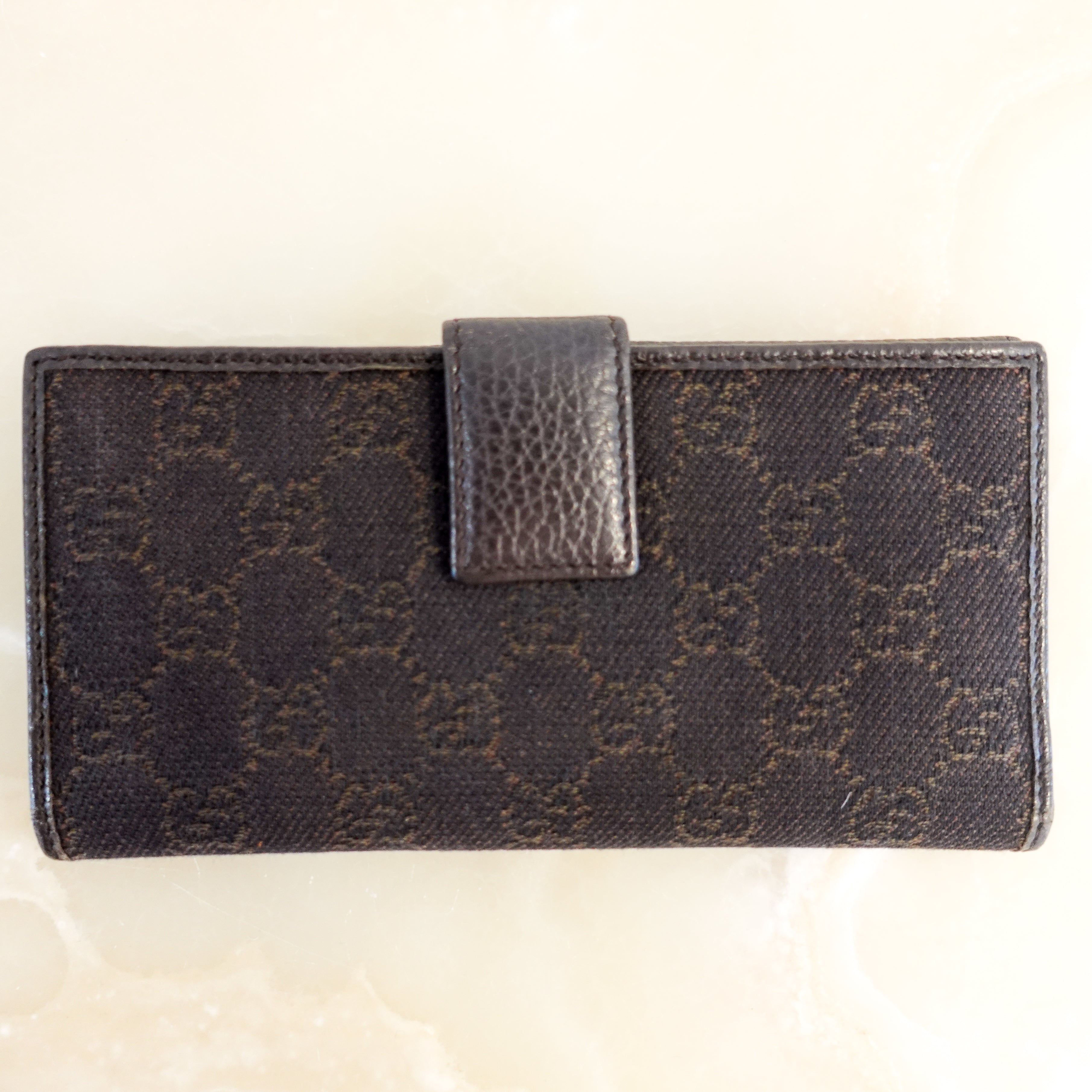 Gucci Dark Brown GG Monogram Flap Wallet RRP £700 | Authentic Preloved
