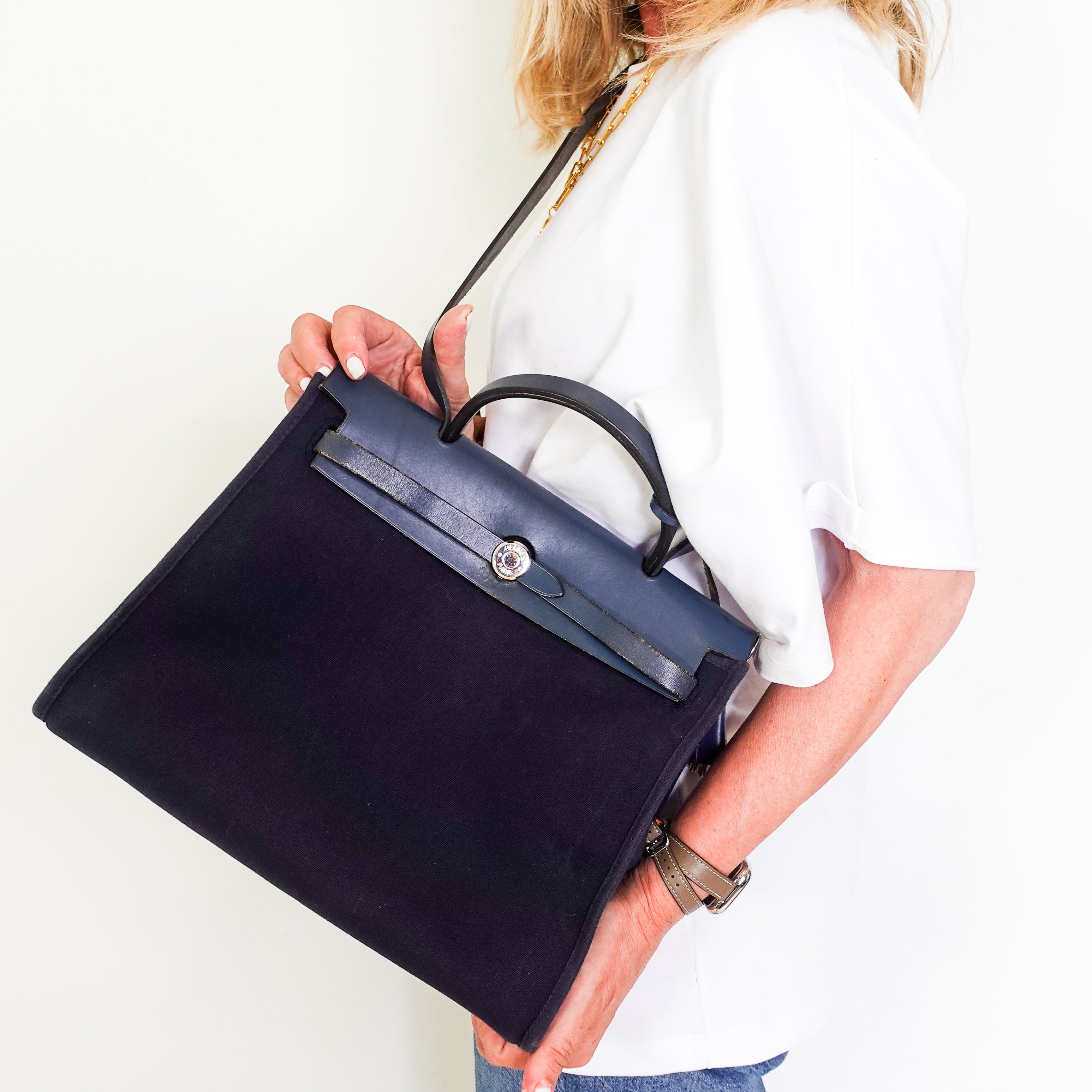 Hermès Navy 30 Canvas Herbag RRP £2300 | Authentic Preloved