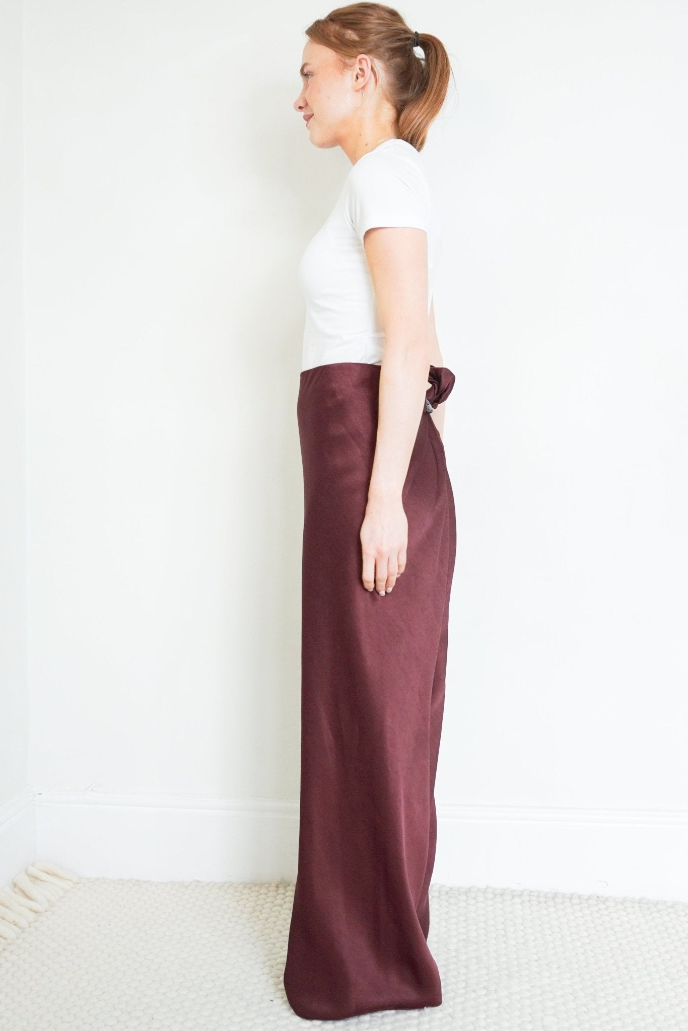 Vince Burgundy Satin Wide Leg Trousers RRP £470 | Authentic Preloved - Reloved Again